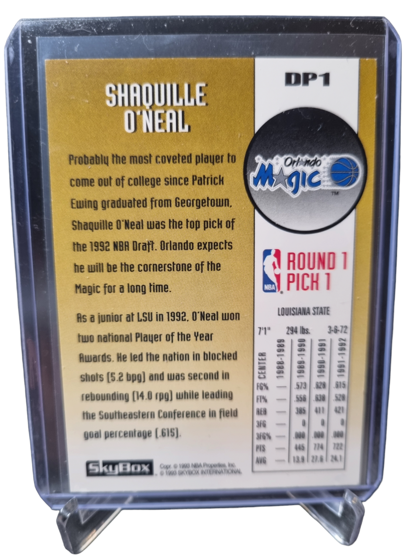 1992-93 Skybox #DP1 Shaquille O'Neal Rookie Card Draft Pick 1