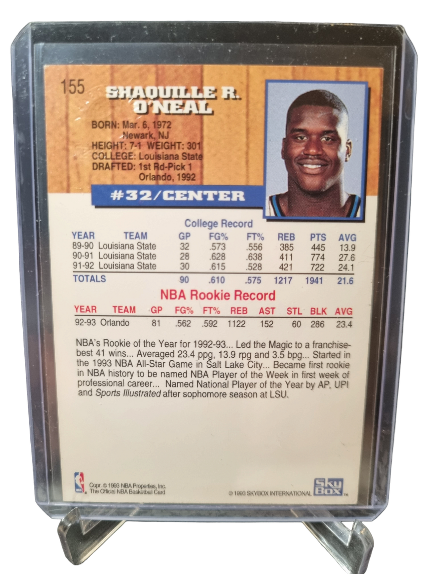 1993 Hoops #155 Shaquille O'Neal 5th Anniversary NBA Hoops