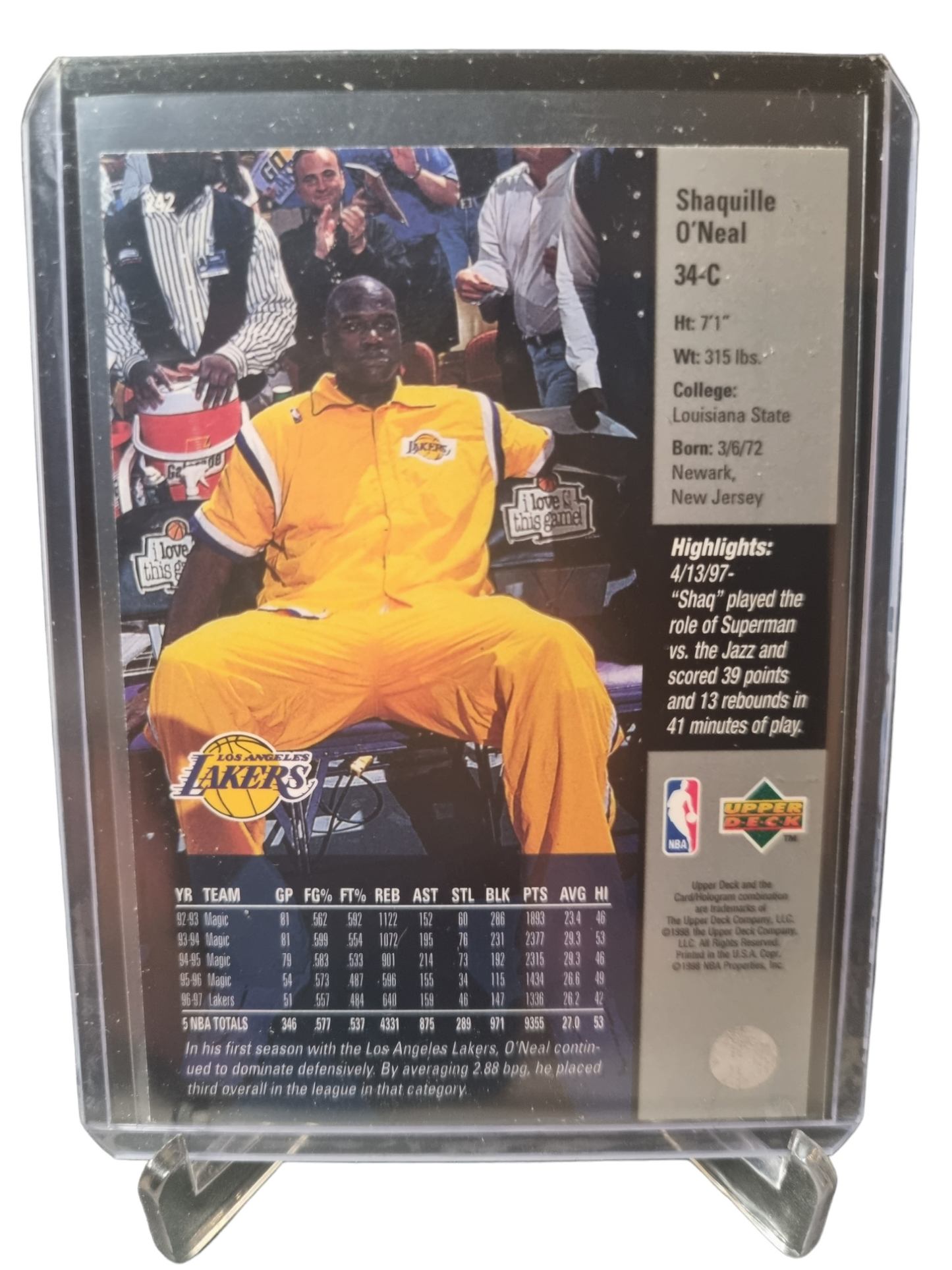 1998 Upper Deck #242 Shaquille O'Neal Game Dated