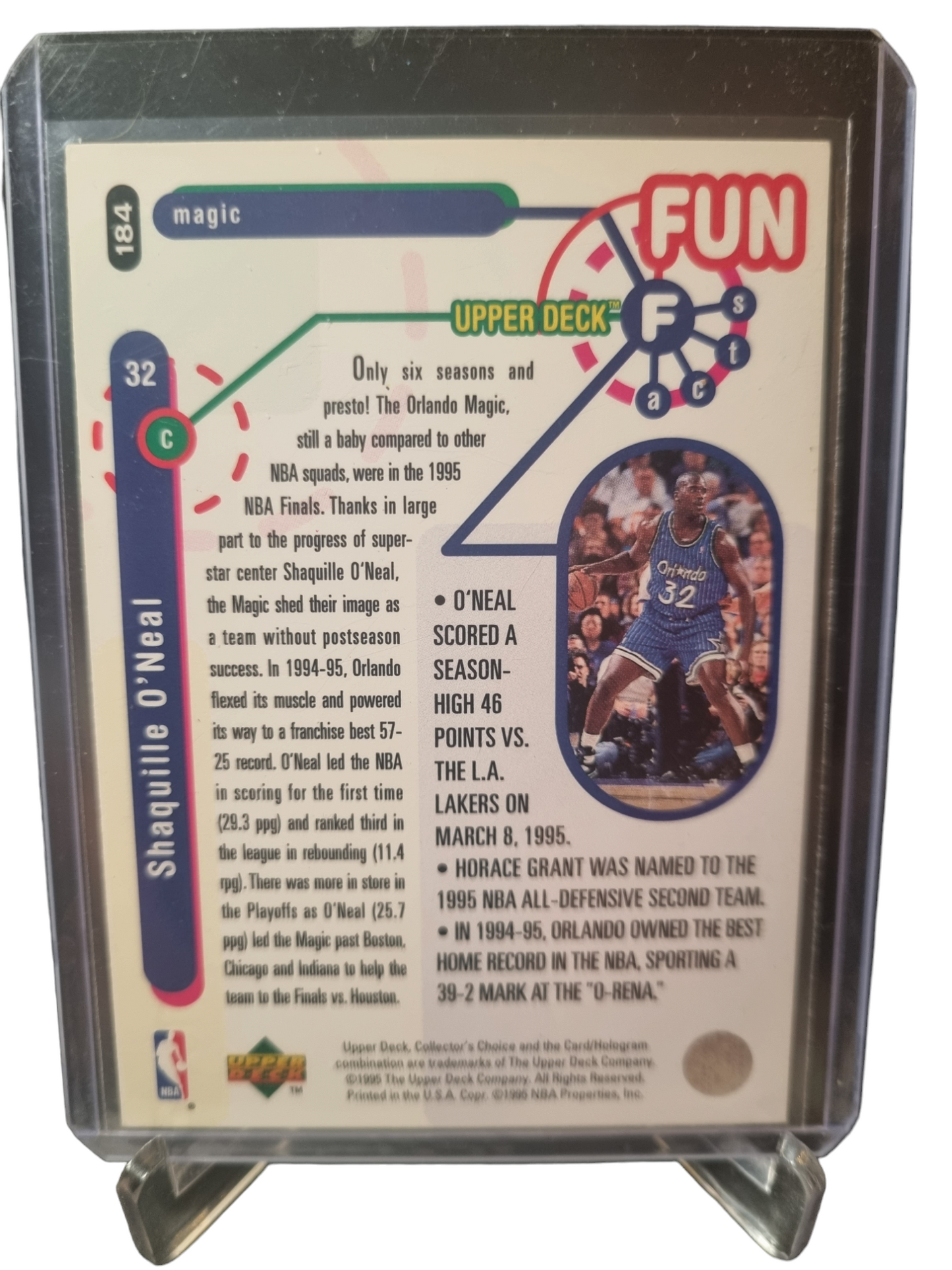 1995 Upper Deck #184 Shaquille O'Neal Fun Facts Players Club Platinum