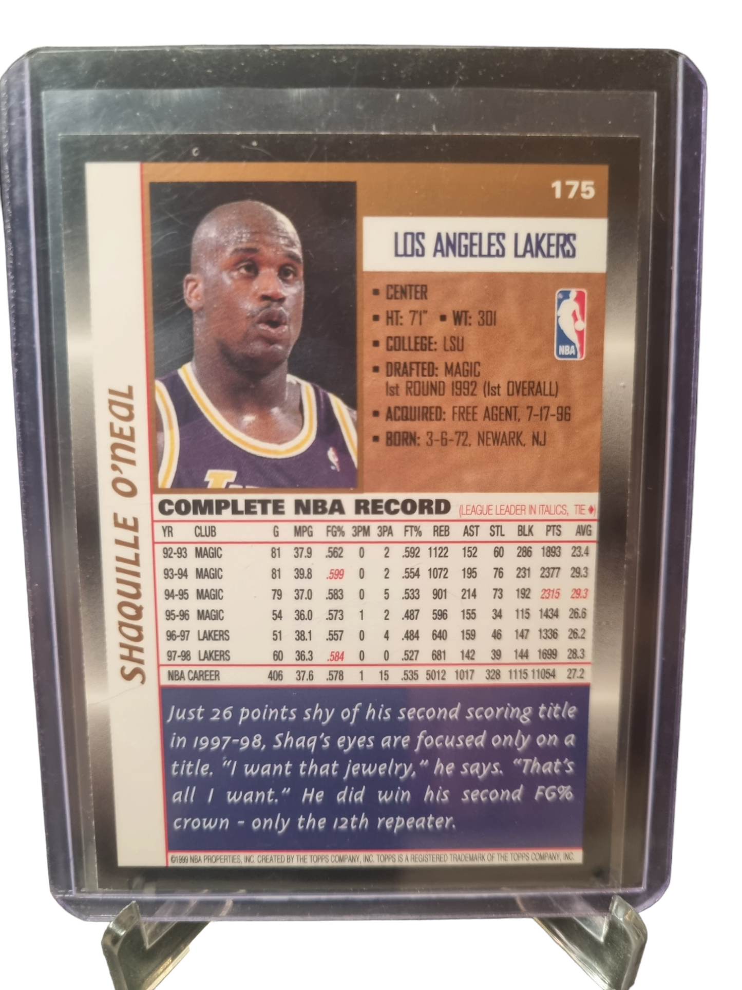 1999 Topps #175 Shaquille O'Neal