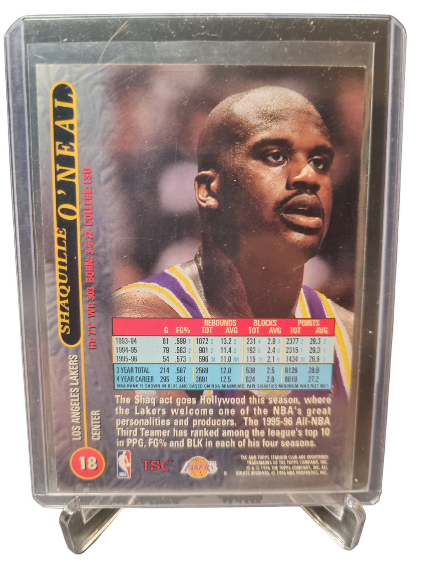 1996 Topps Stadium Club #18 Shaquille O'Neal