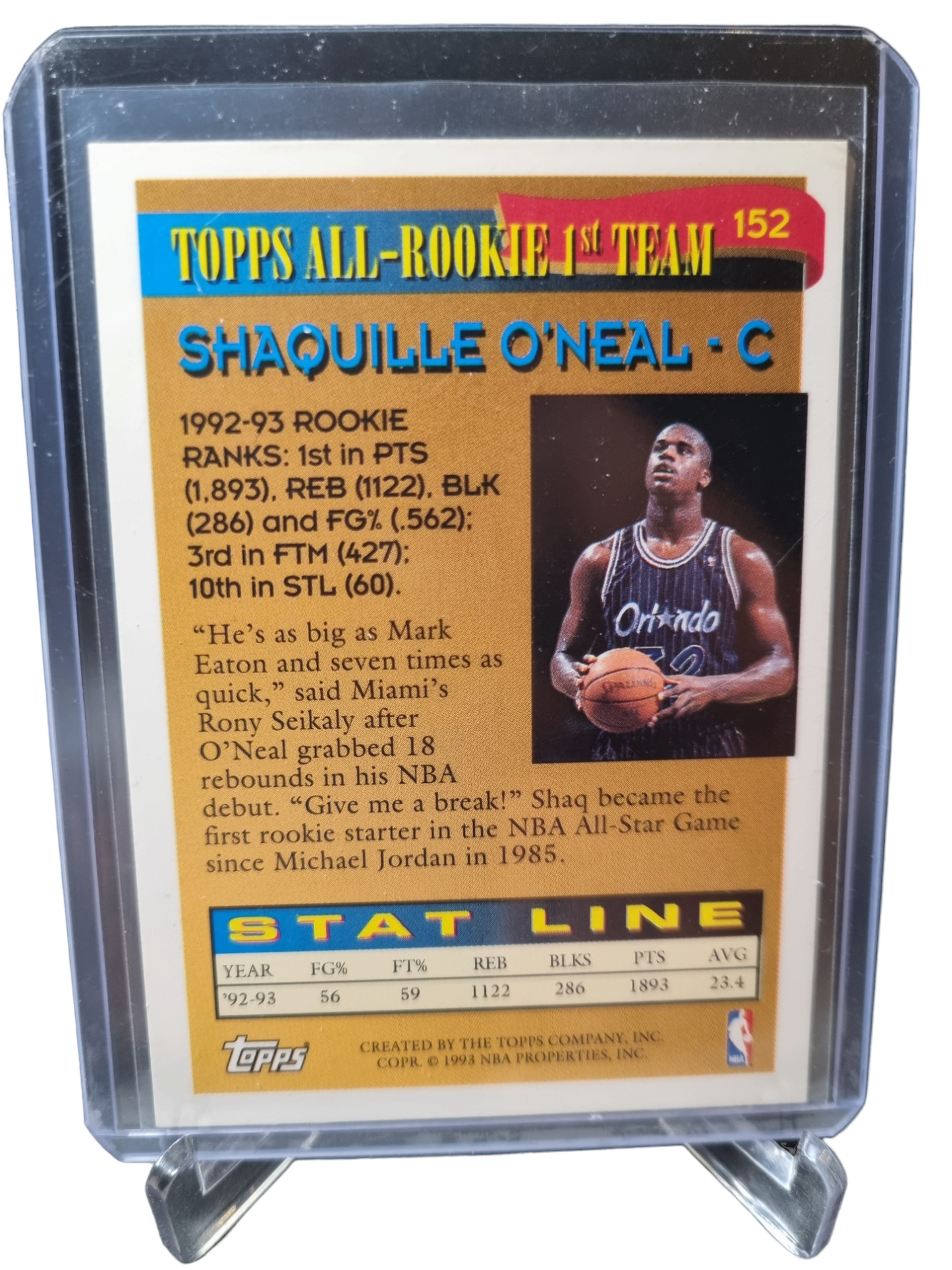 1993 Topps #152 Shaquille O'Neal 1992-93 1st Team Topps All Rookie