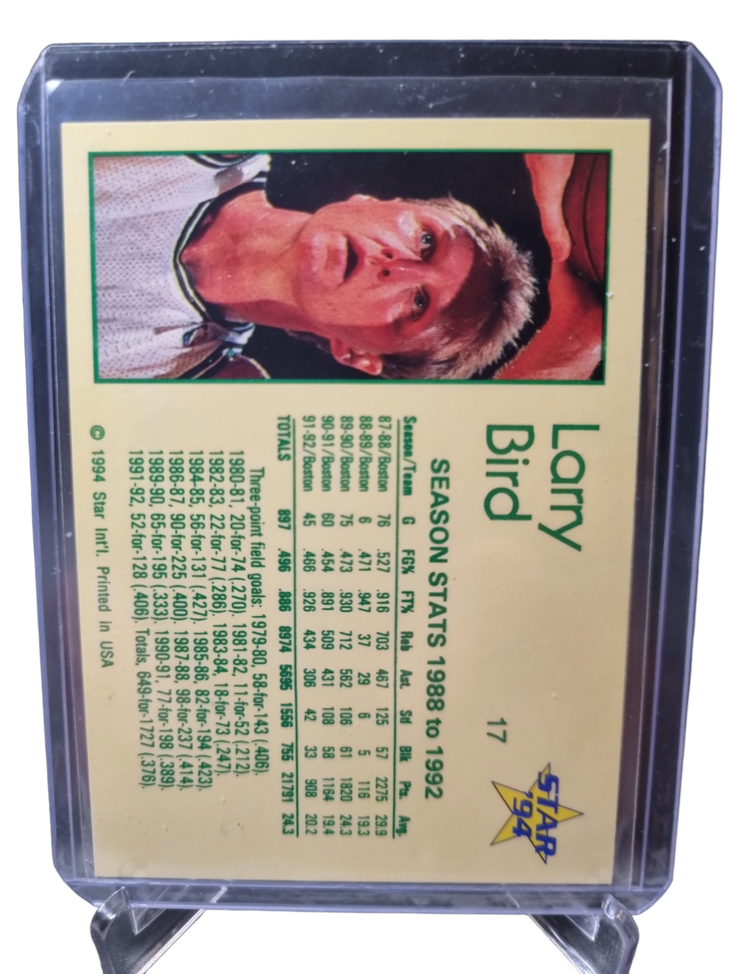 1994 Star #17 Larry Bird Career Stats 1988-1992