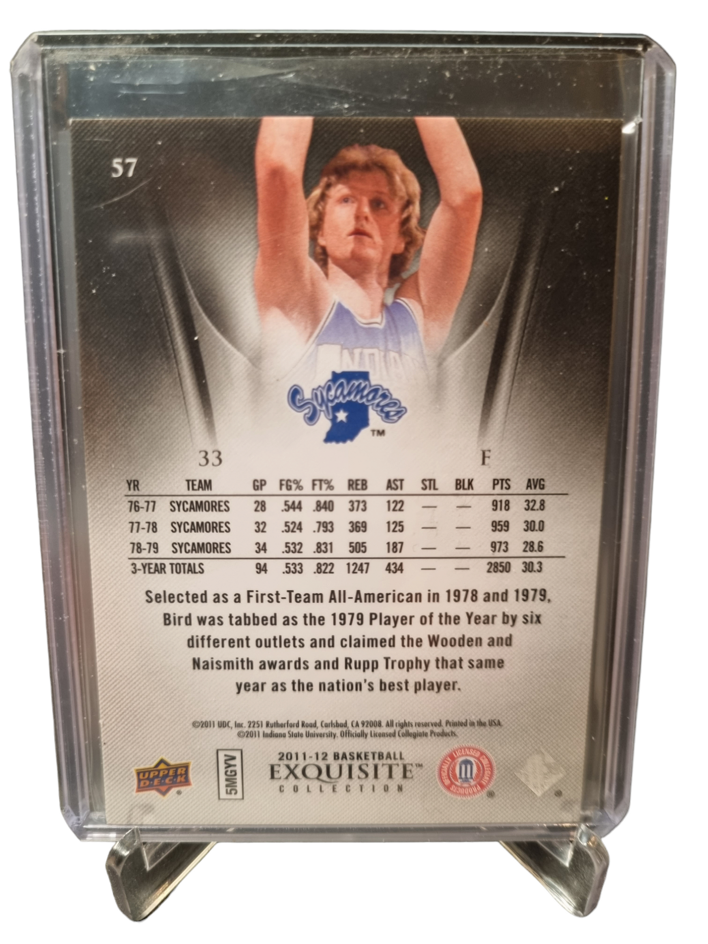 2011-12 Upper Deck #57 Larry Bird Exquisite Collection Sycamores 45/99