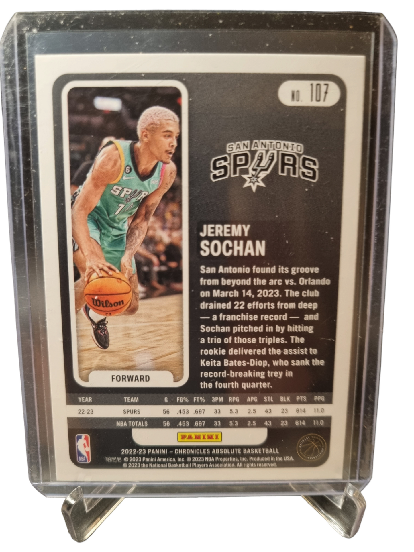 2022-23 Panini Chronicles Absolute #107 Jeremy Sochan Rookie Card