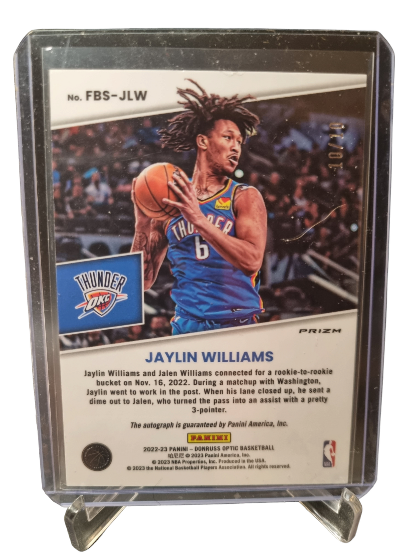 2022-23 Panini Donruss Optic #FBS-JLW Jaylin Williams Rookie Card Fast Break Signatures Gold 10/10