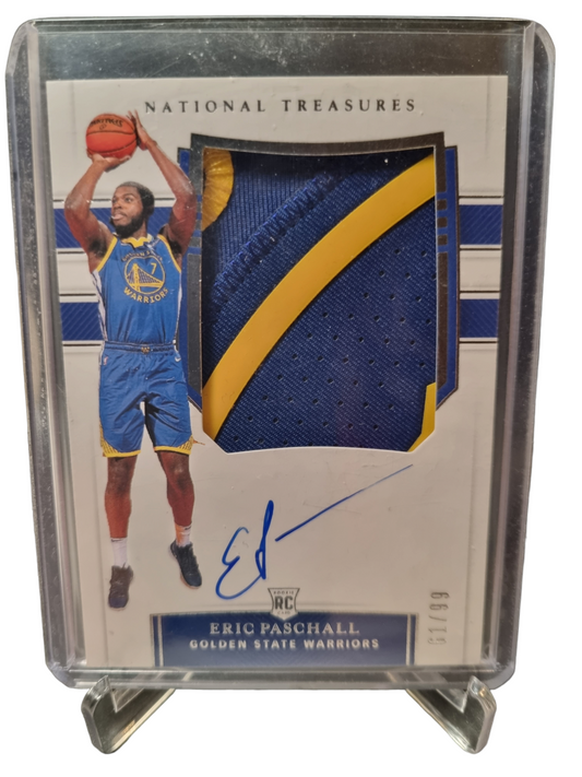 2019-20 Panini National Treasures #103 Eric Paschall Rookie Card Game Worn Patch On Card Autograph  61/99
