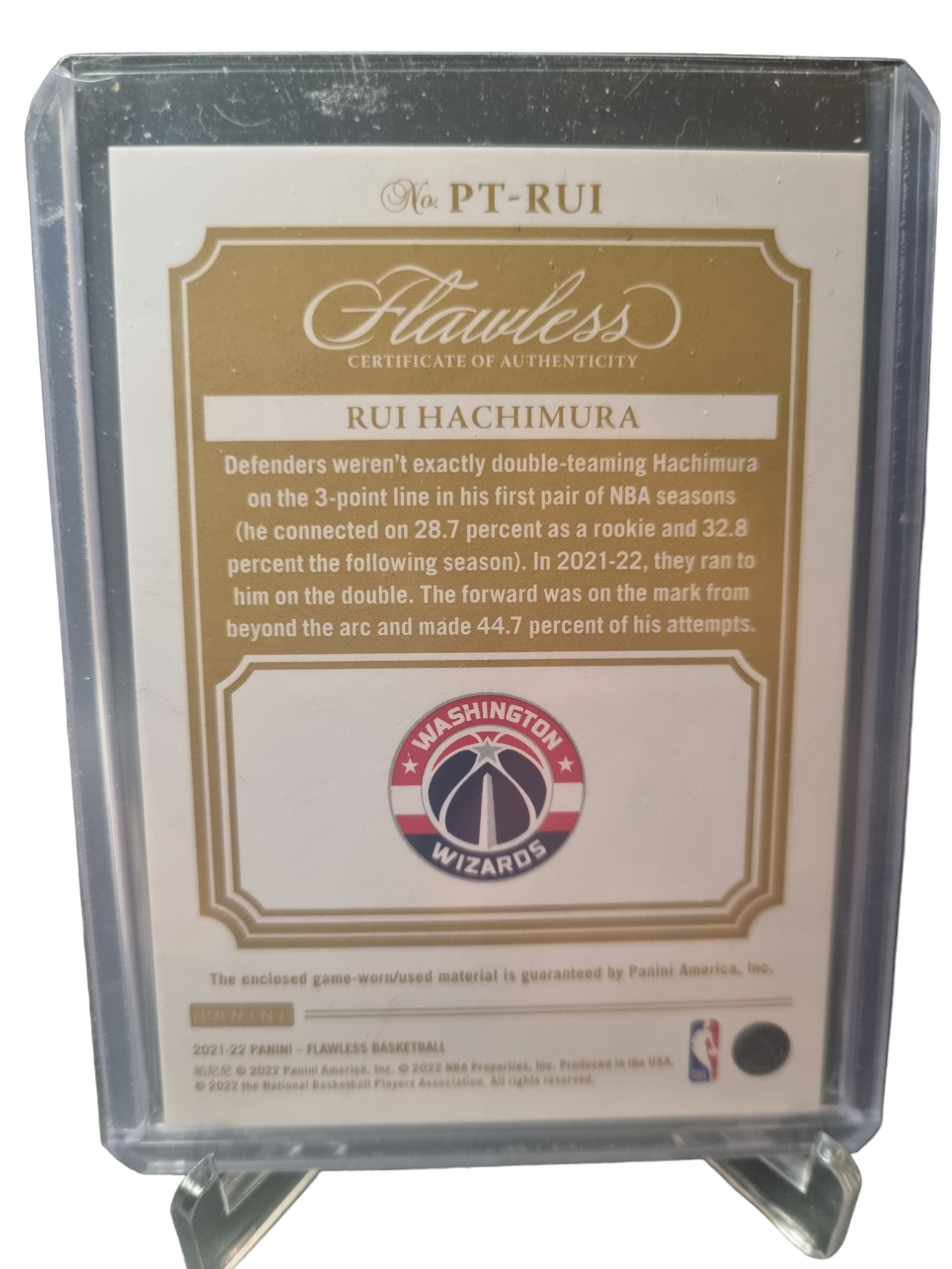 2021-22 Panini Flawless #PT-RUI Rui Hachimura Game Worn Patch 08/15