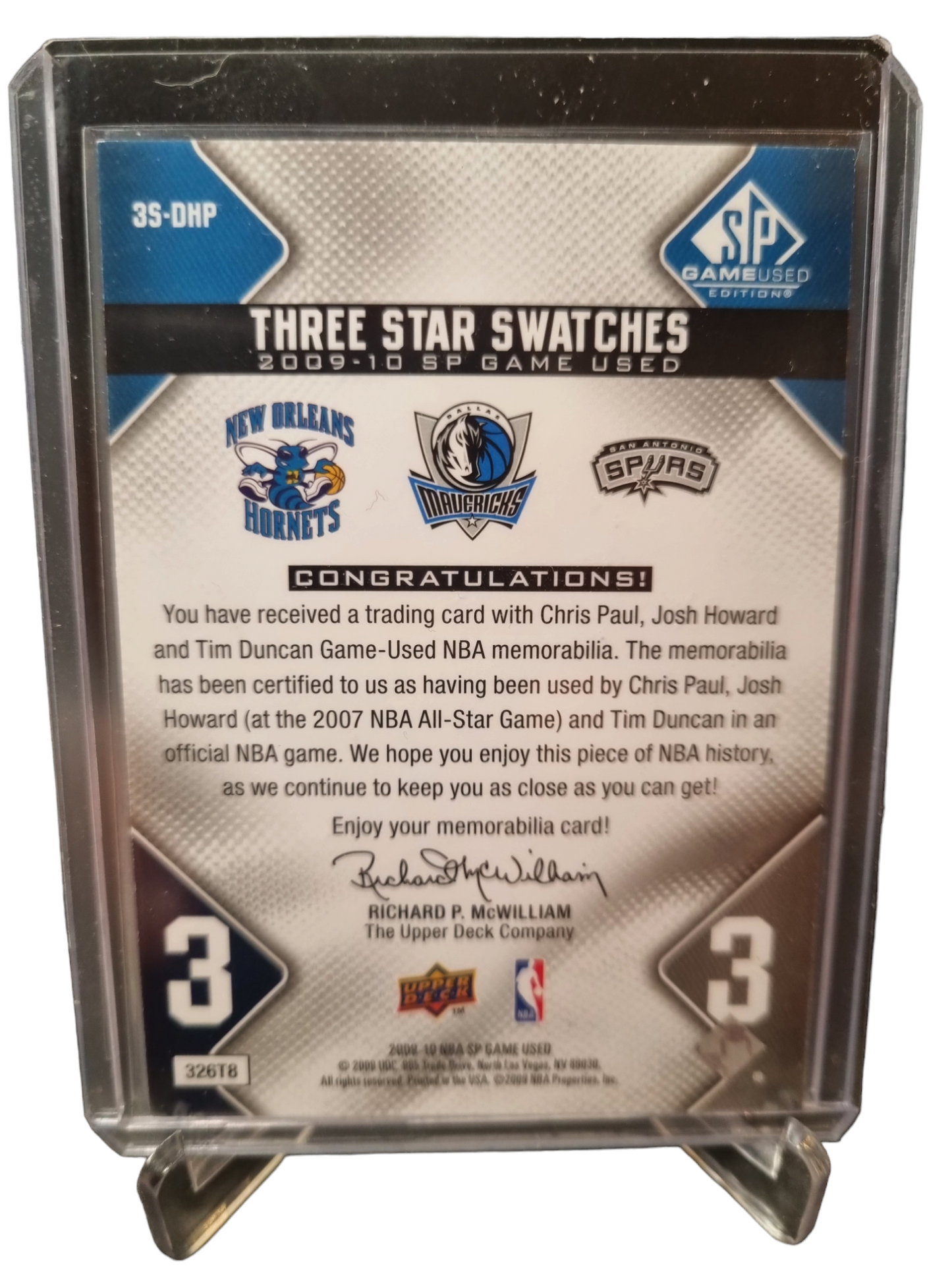 2009-10 Upper Deck SPX #3S-DHP Chris Paul/Josh Howard/Tim Duncan Three Star Swatches Game Worn Patch