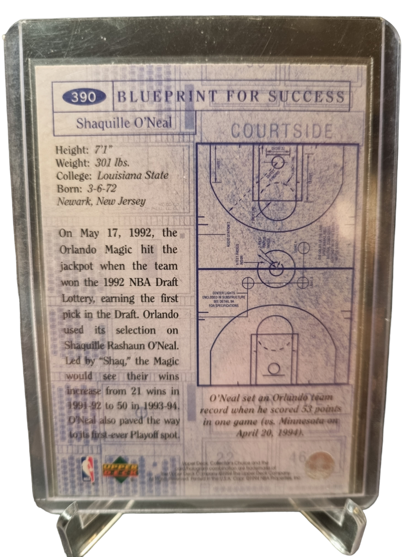 1994 Upper Deck #390 Shaquille O'Neal Blue Print Silver Signature