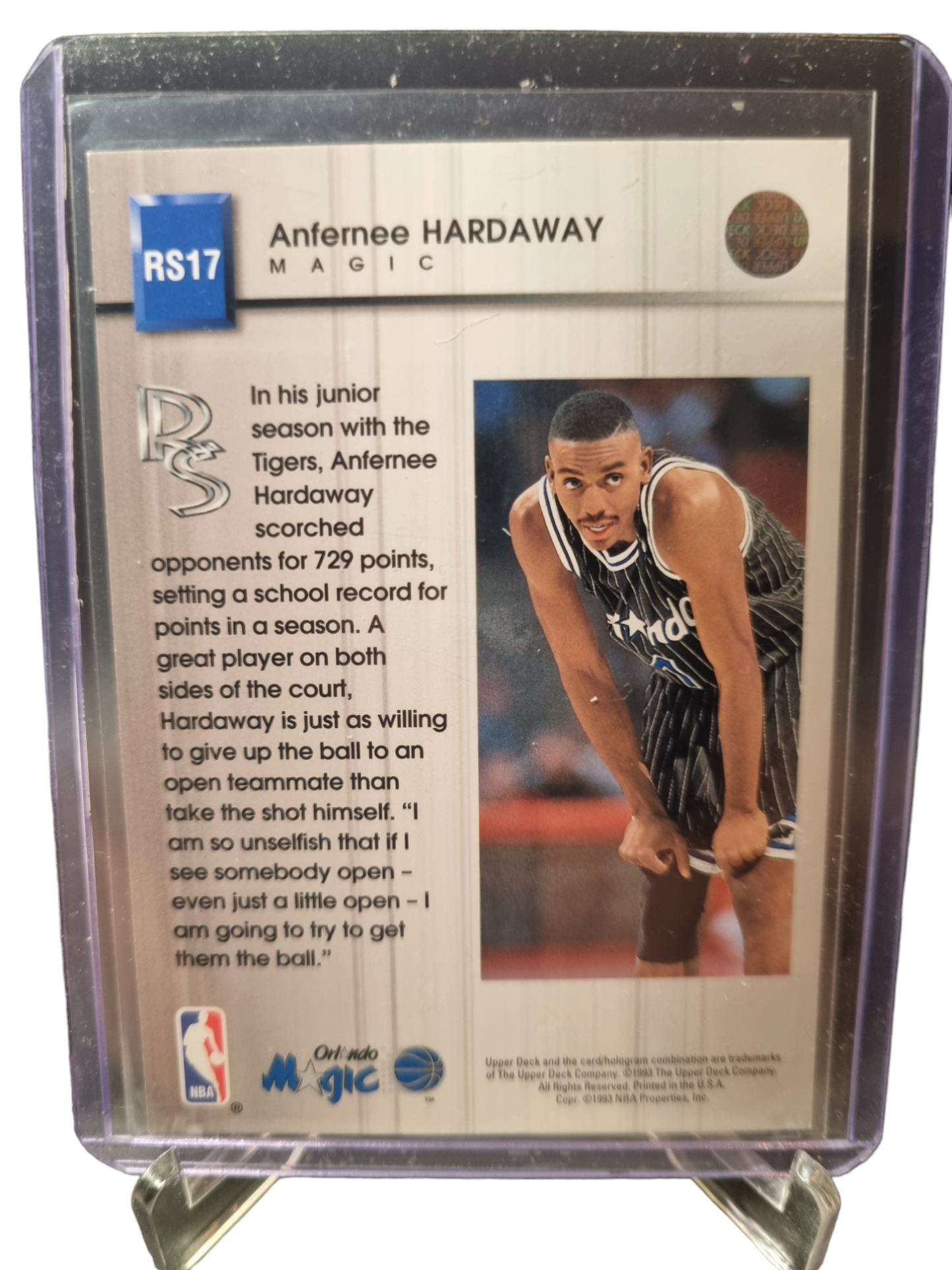 1993 Upper Deck #RS17 Anfernee Hardaway Rookie Stand Outs