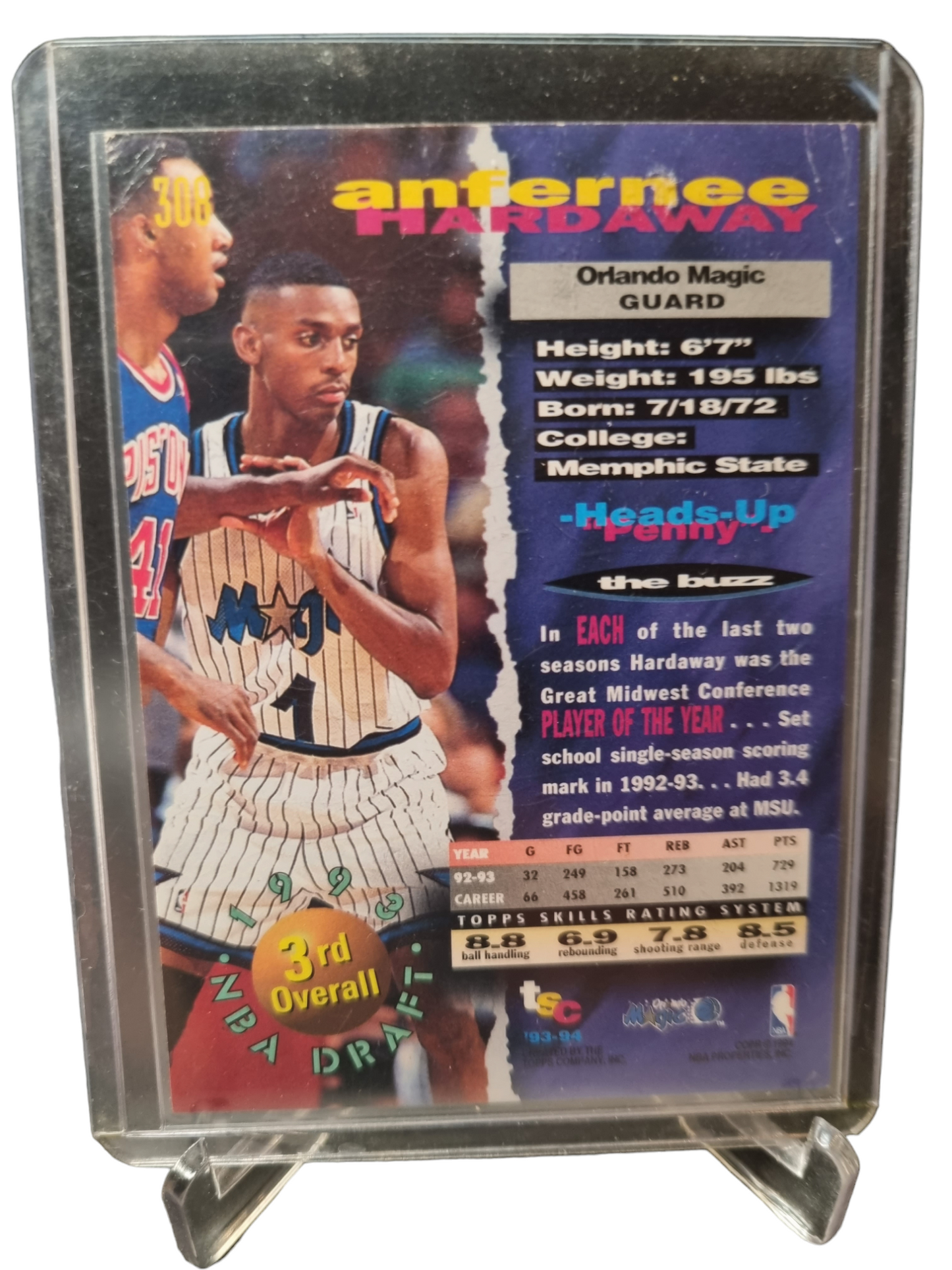 1993 Topps Stadium Club #308 Anfernee Hardaway 93 Draft Picks