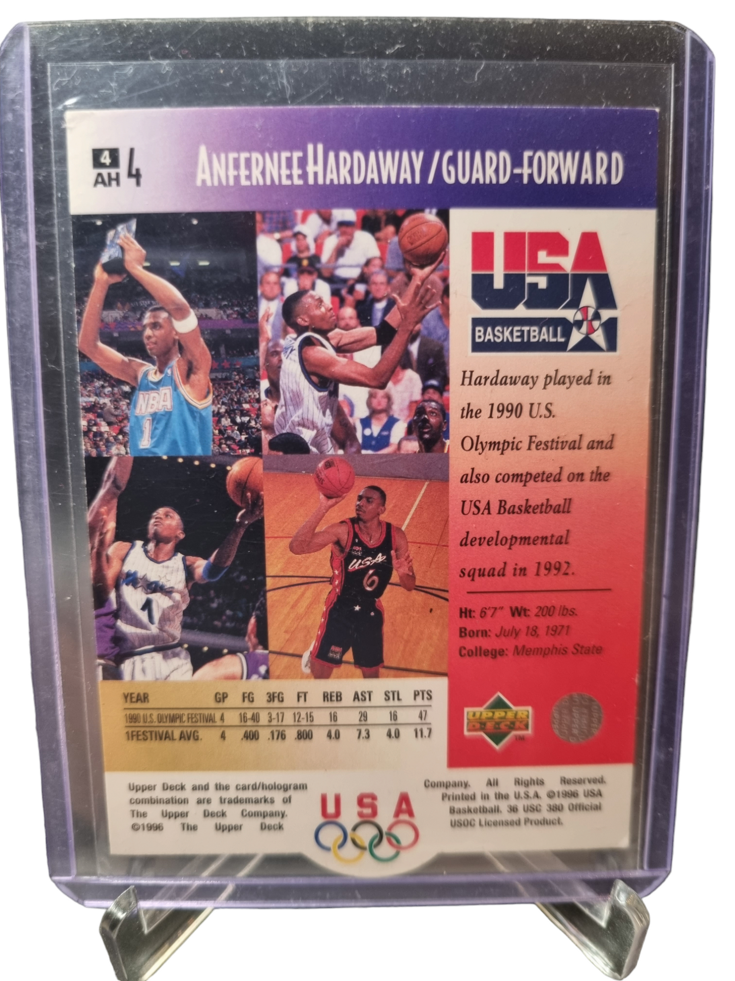 1996 Upper Deck #4 Anfernee Hardaway USA Basketball Record