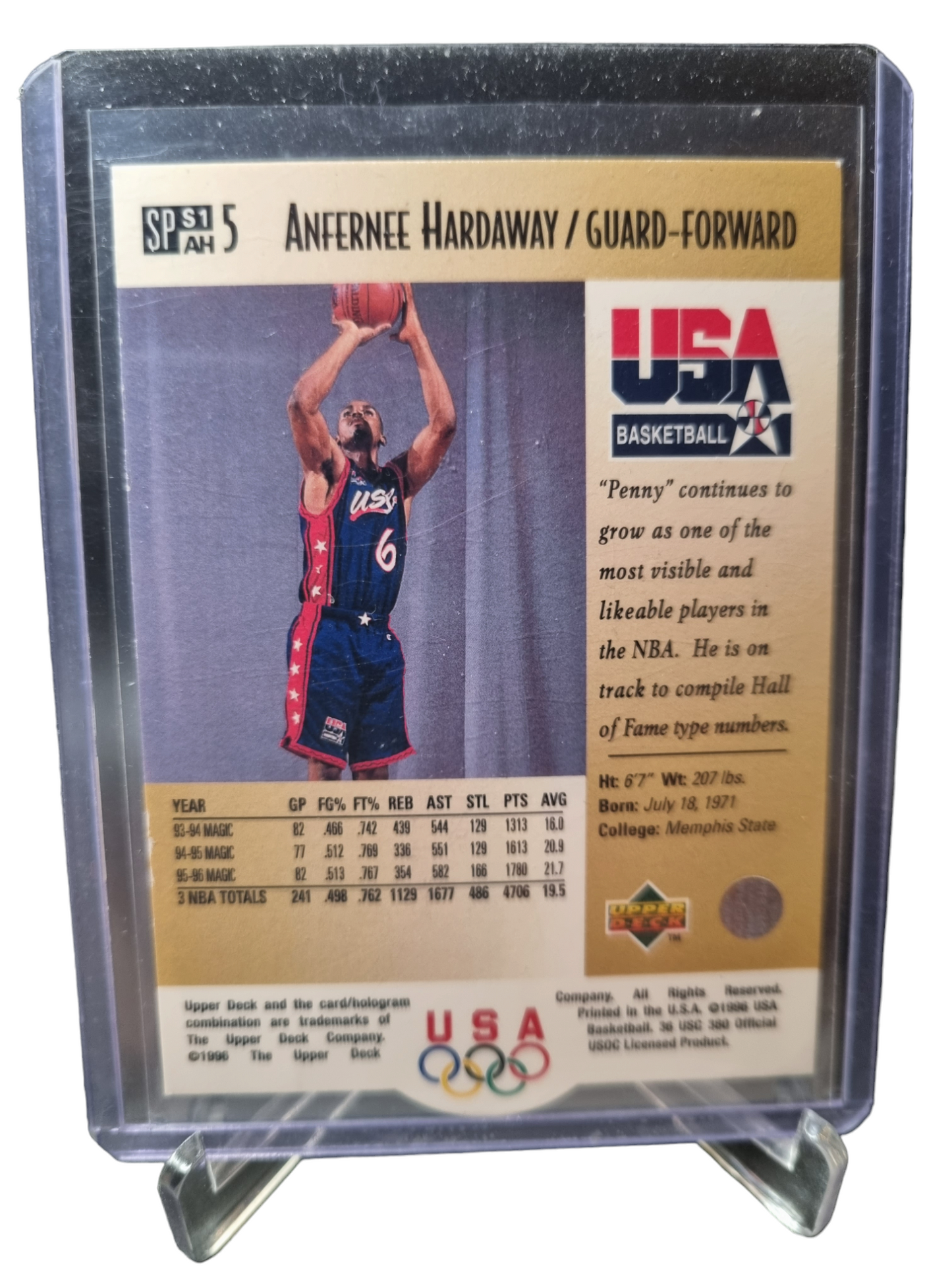 1996 Upper Deck #5 Anfernee Hardaway USA Basketball Career Highlights