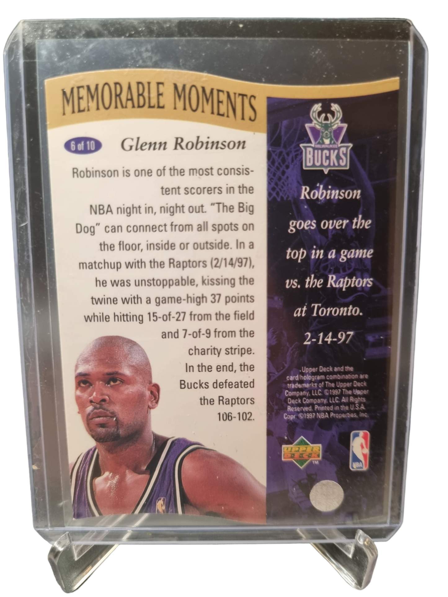 1997 Upper Deck #6 of 10 Glenn Robinson Memorable Moments