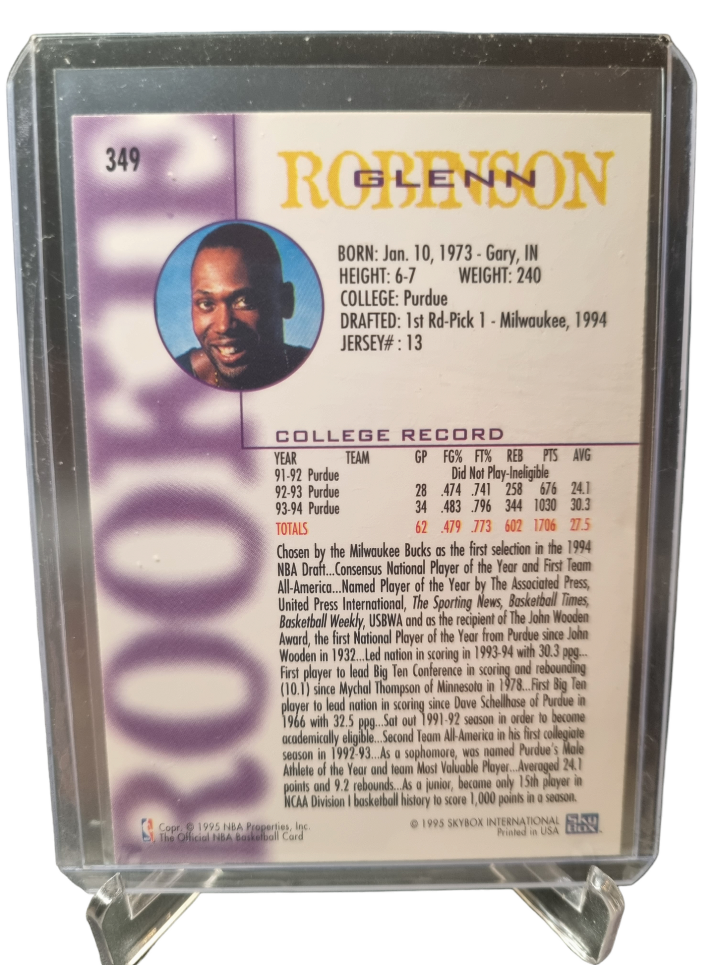 1995 Hoops #349 Glenn Robinson Rookie Card