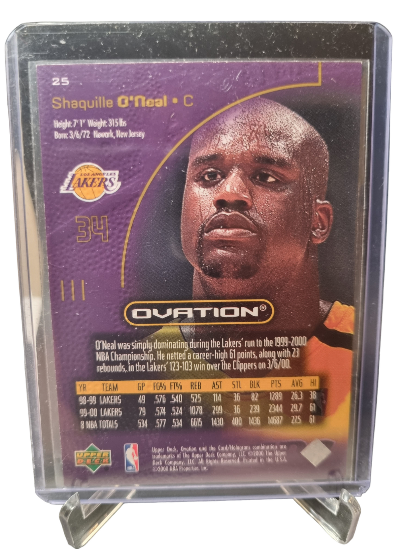 2000 Upper Deck #25 Shaquille O'Neal Ovation