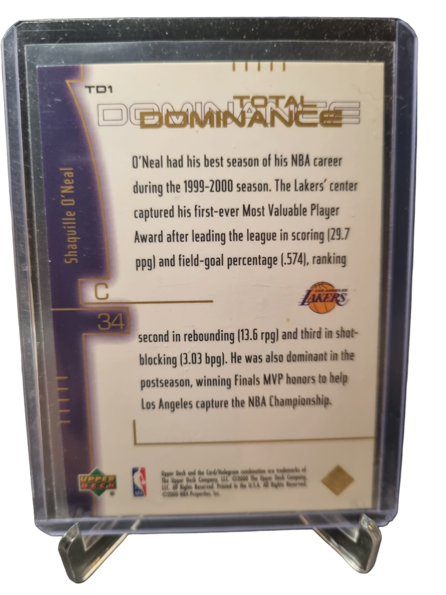 2000 Upper Deck #TD1 Shaquille O'Neal Total Dominance