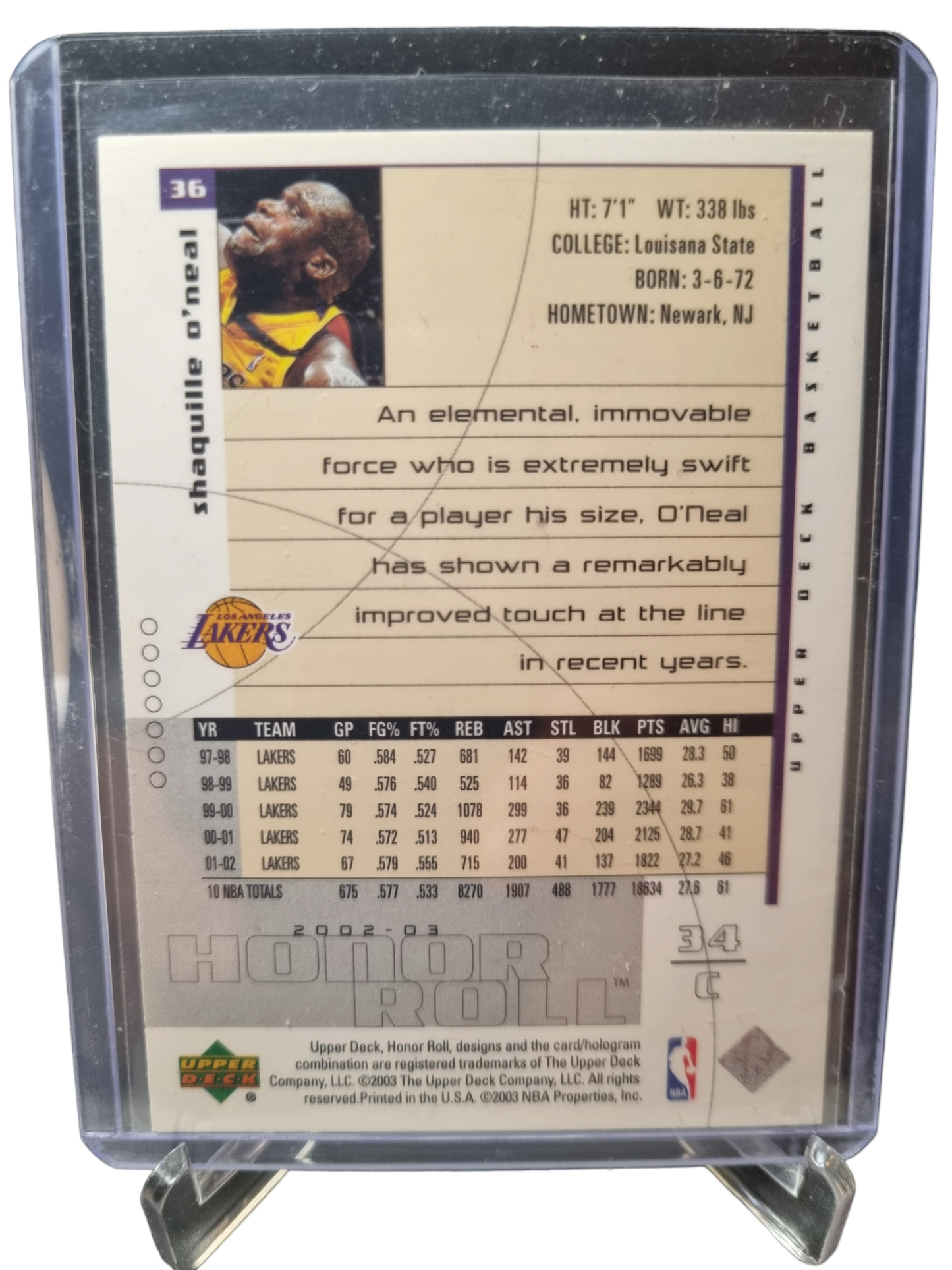 2002-03 Upper Deck #36 Shaquille O'Neal Honor Roll