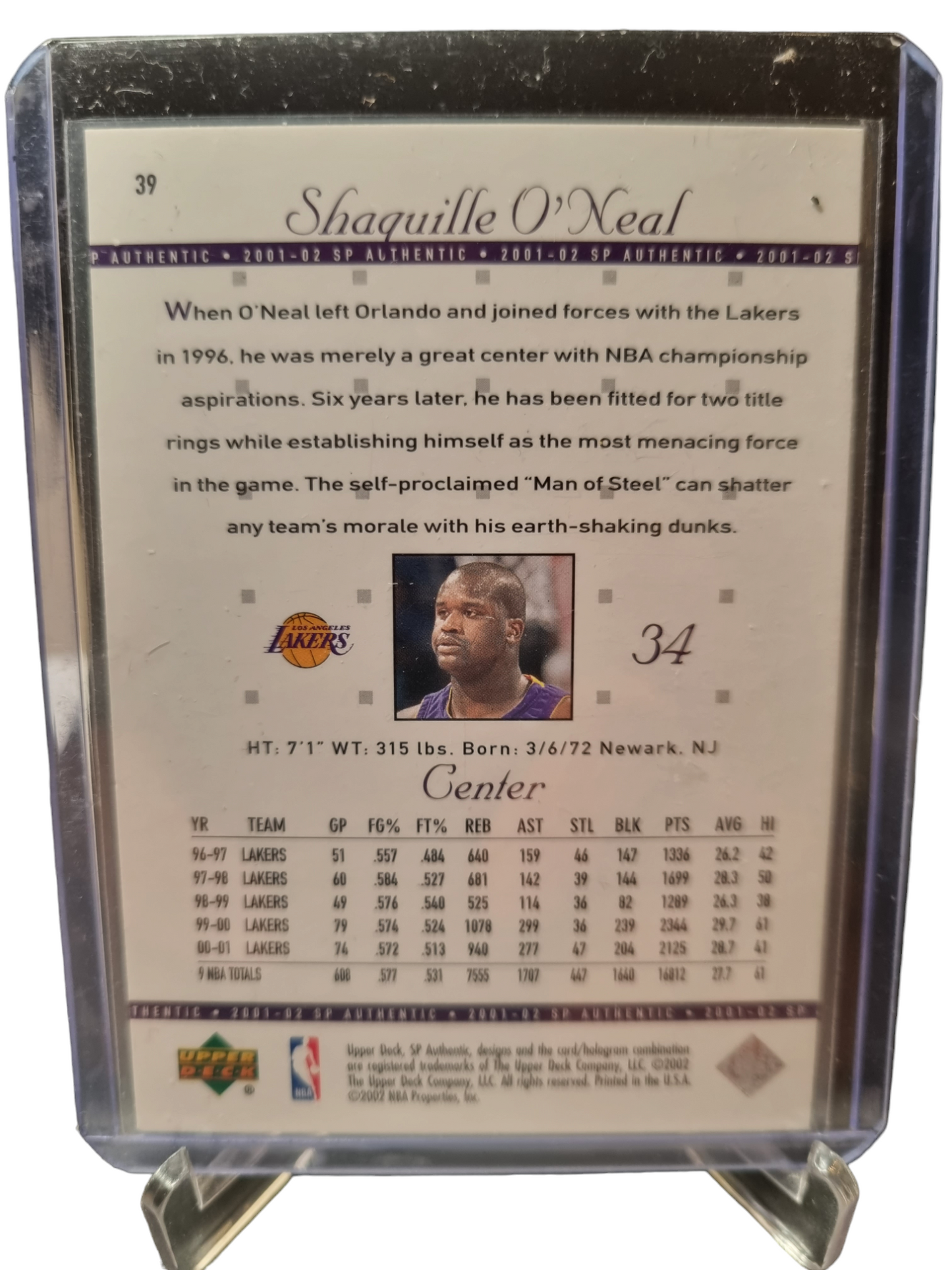 2002 Upper Deck #39 Shaquille O'Neal SP Authentic