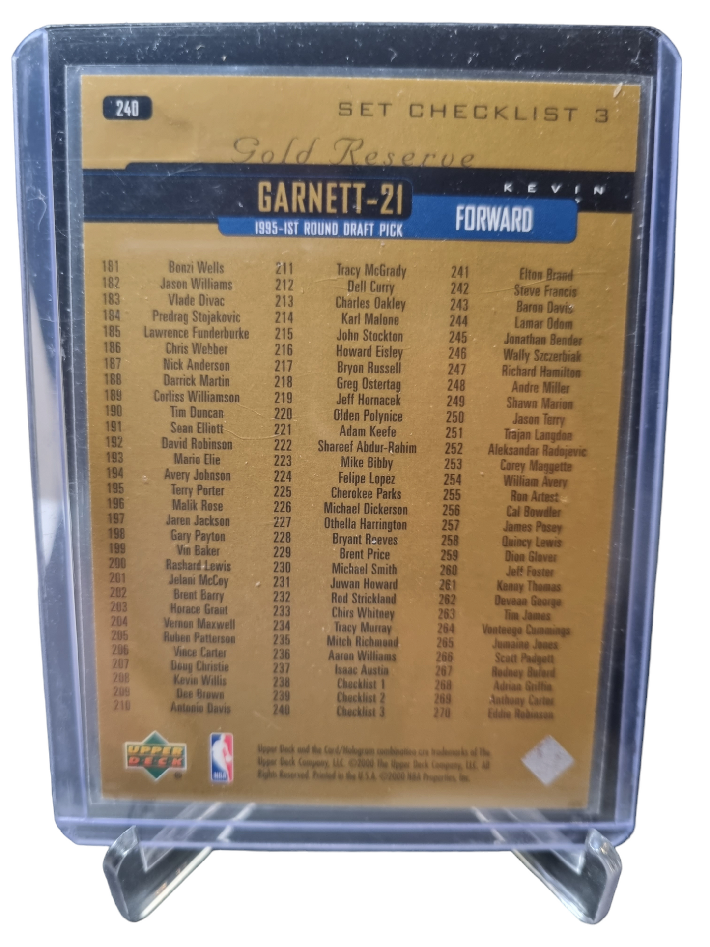 2000 Upper Deck #240 Kevin Garnett Gold Reserve Checklist