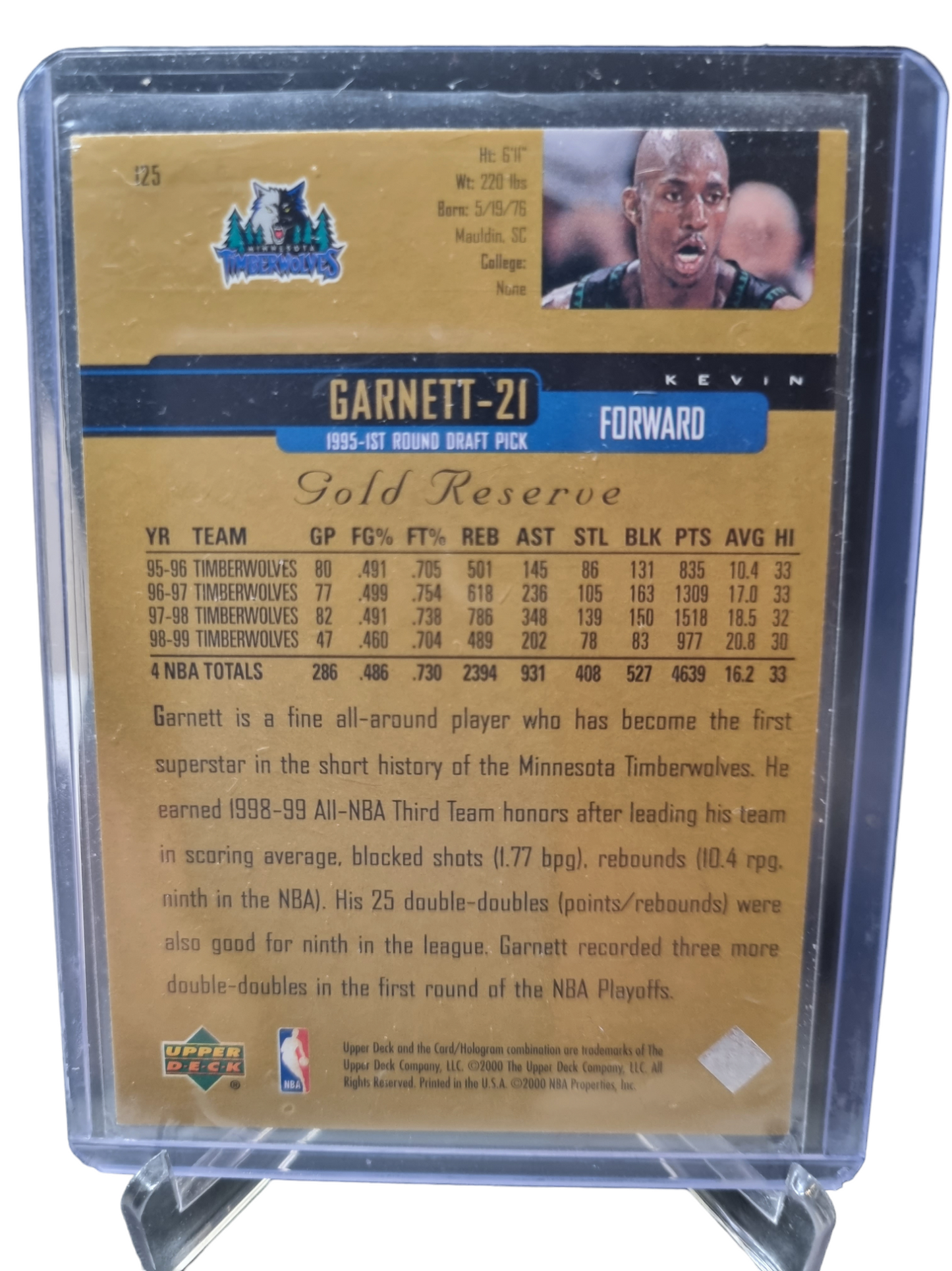 2000 Upper Deck #125 Kevin Garnett Gold Reserve