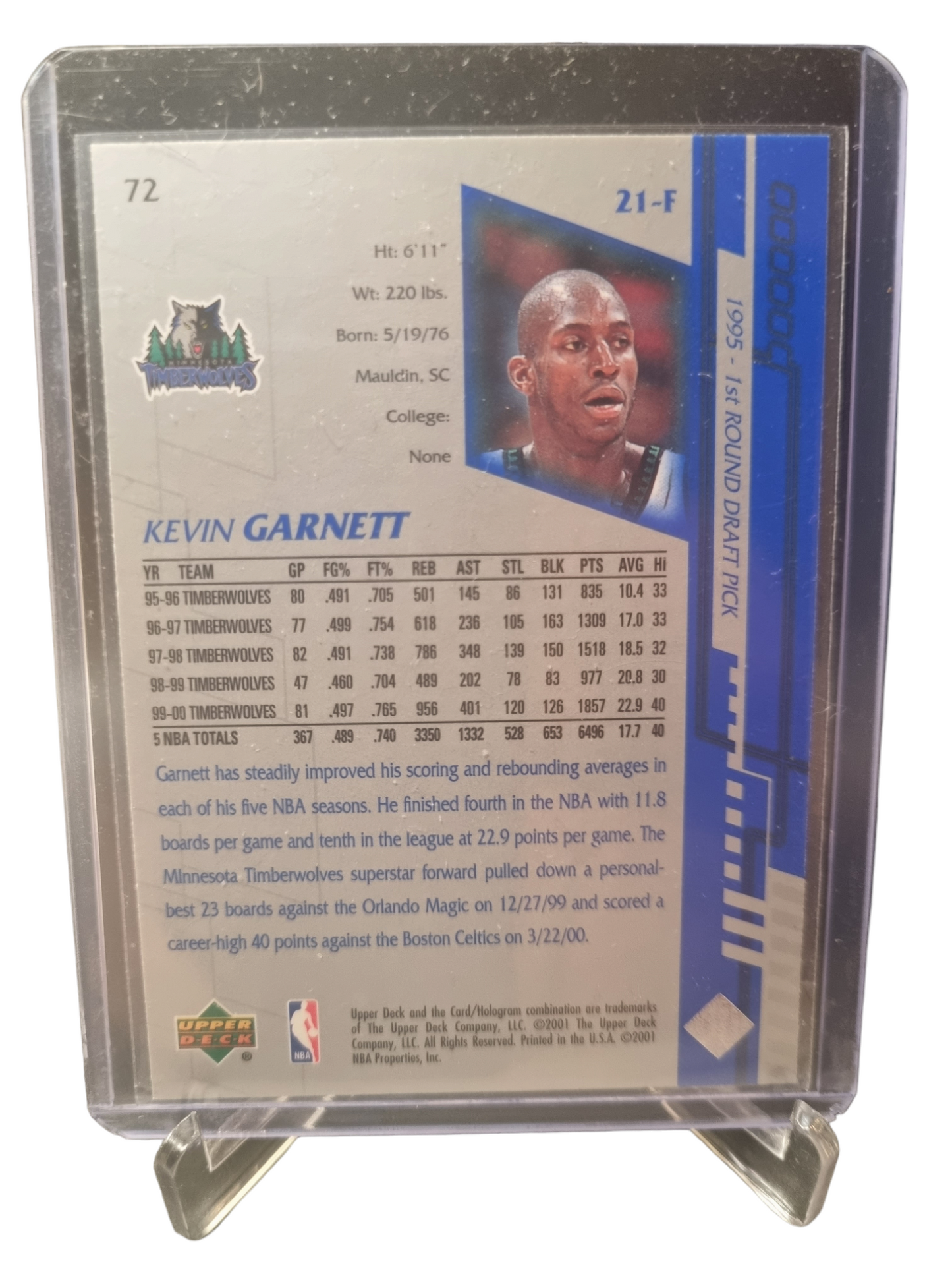 2001 Upper Deck #72 Kevin Garnett Encore