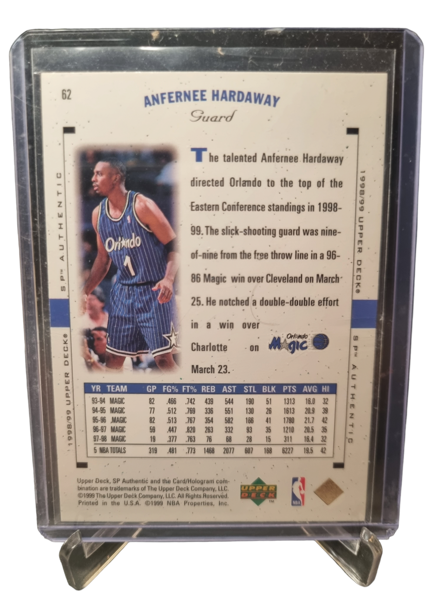 1999 Upper Deck #62 Anfernee Hardaway SP Authentic