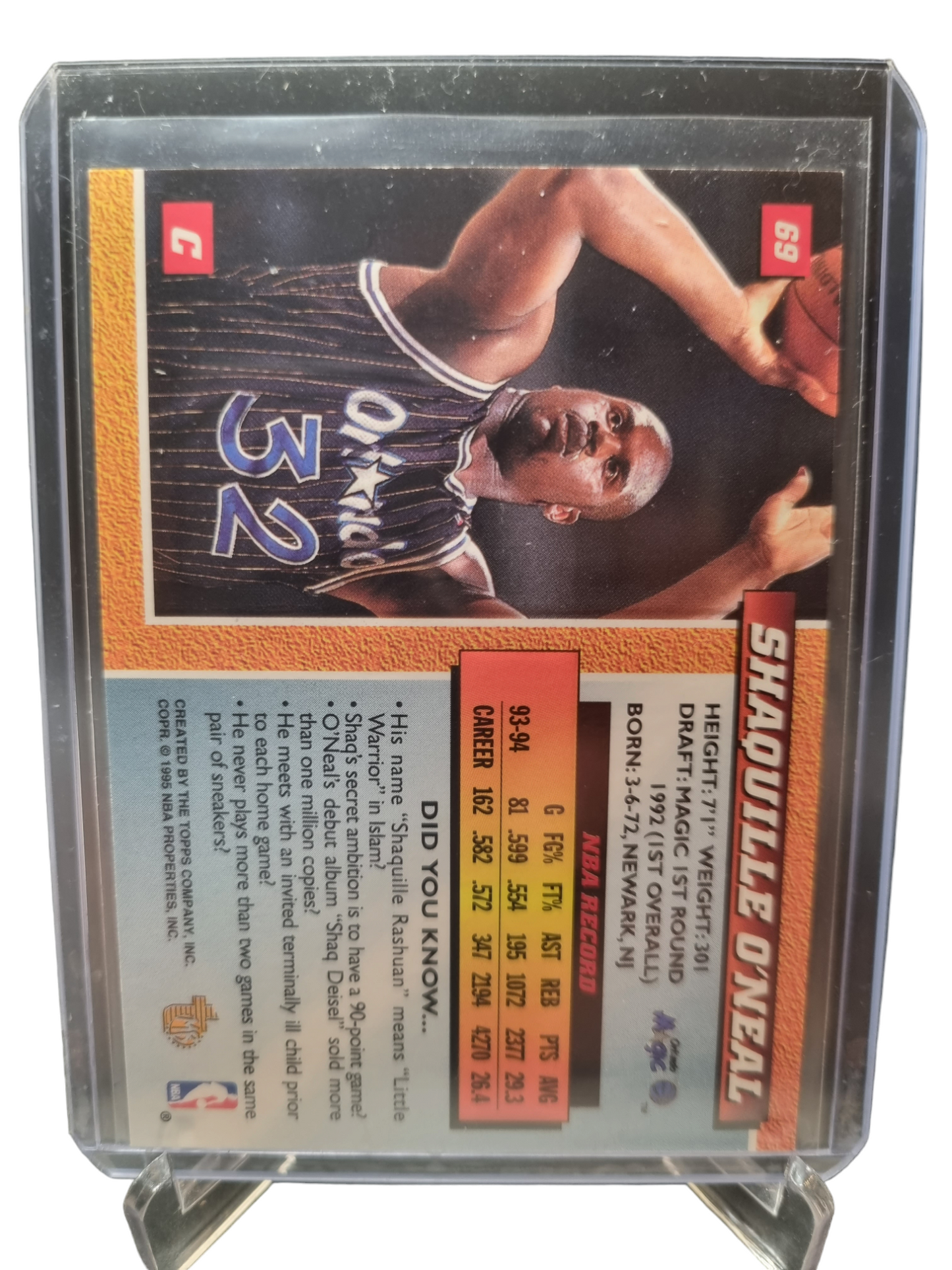 1995 Topps #69 Shaquille O'Neal TMB