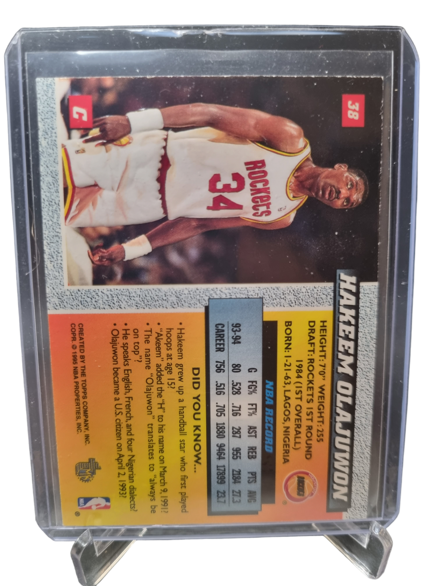 1995 Topps #38 Hakeem Olajuwon 1993-94 NBA Champion