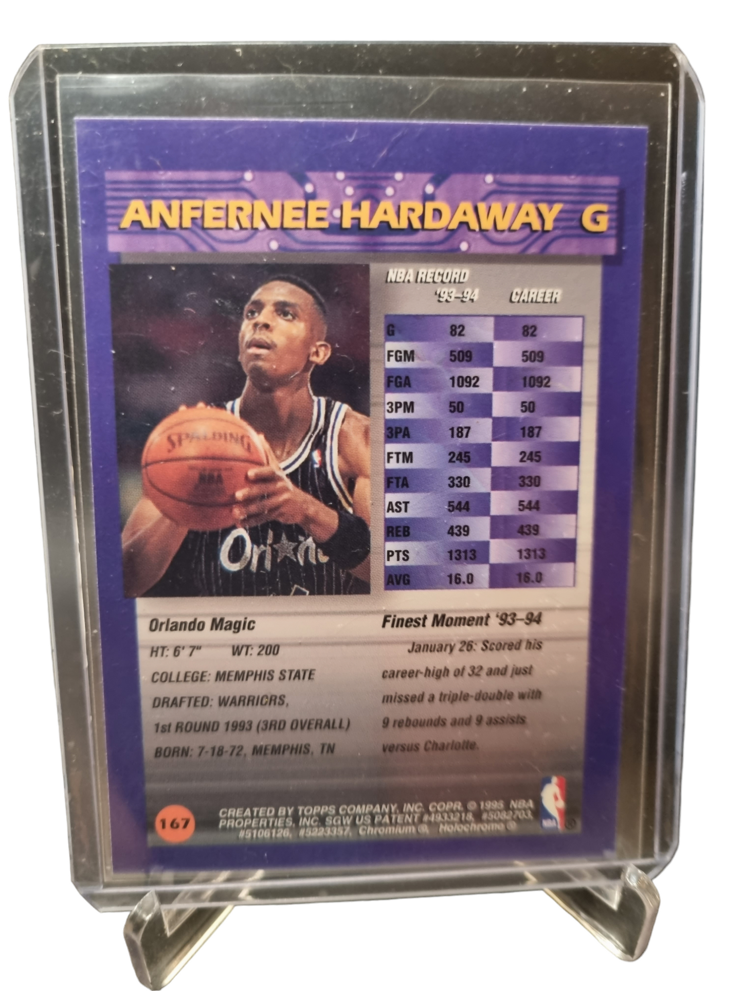 1995 Topps Finest #167 Anfernee Hardaway With Protective Coating