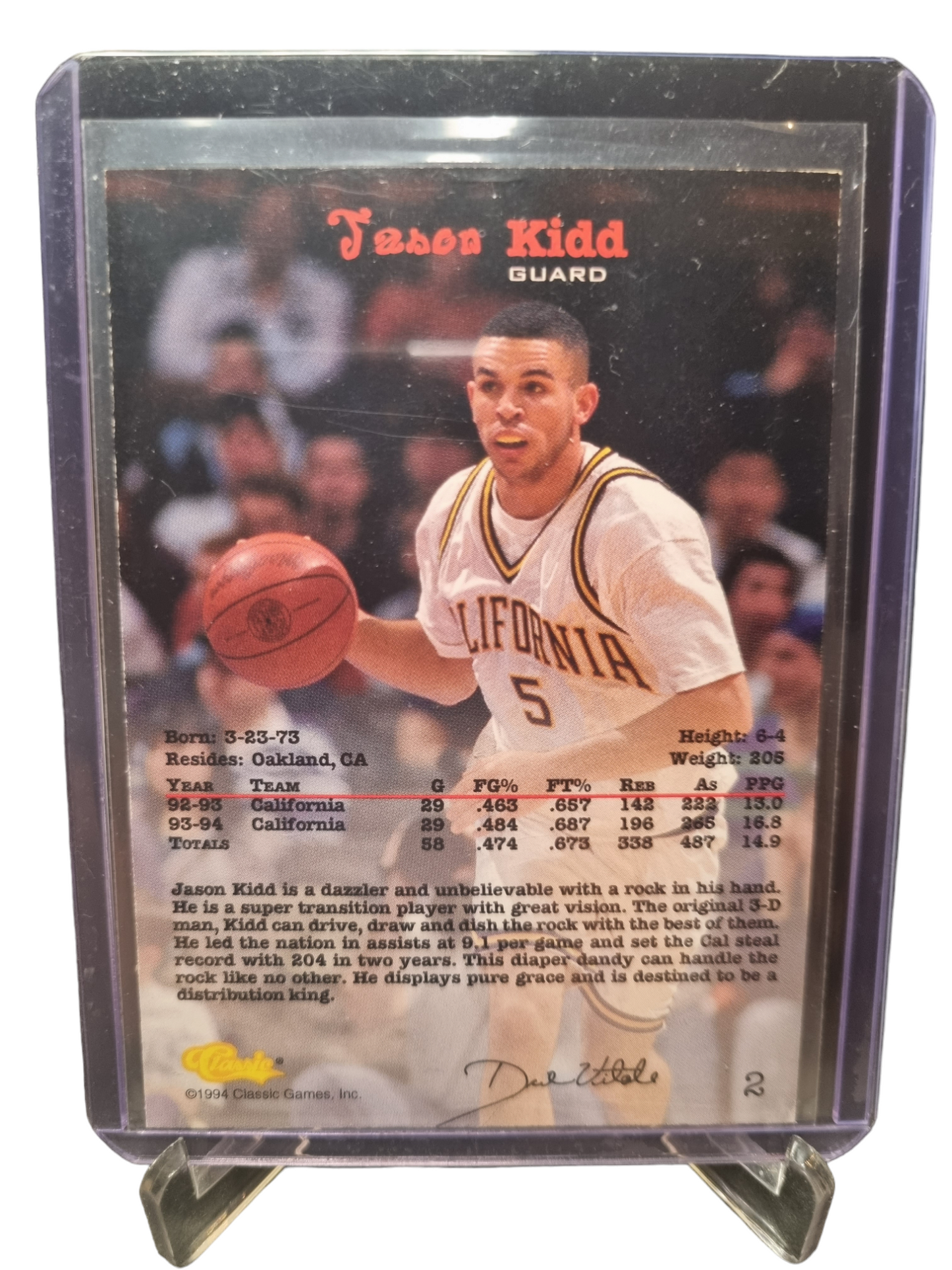 1994 Classic #2 Jason Kidd Rookie Card