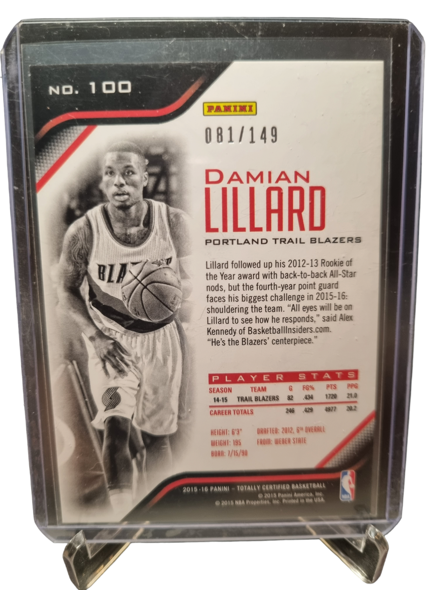 2015-16 Panini Totally Certified #100 Damian Lillard 081/149