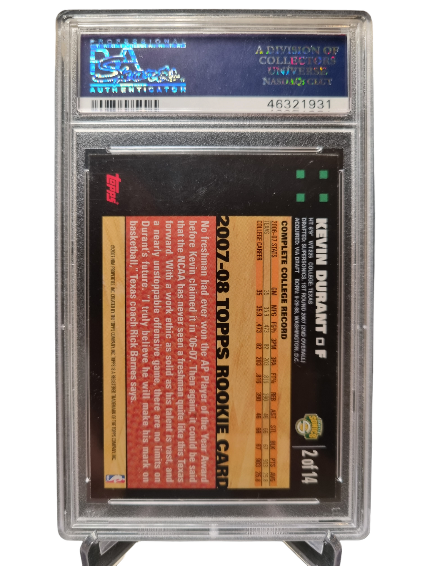 2007 Topps #2 Kevin Durant Rookie Card PSA 10