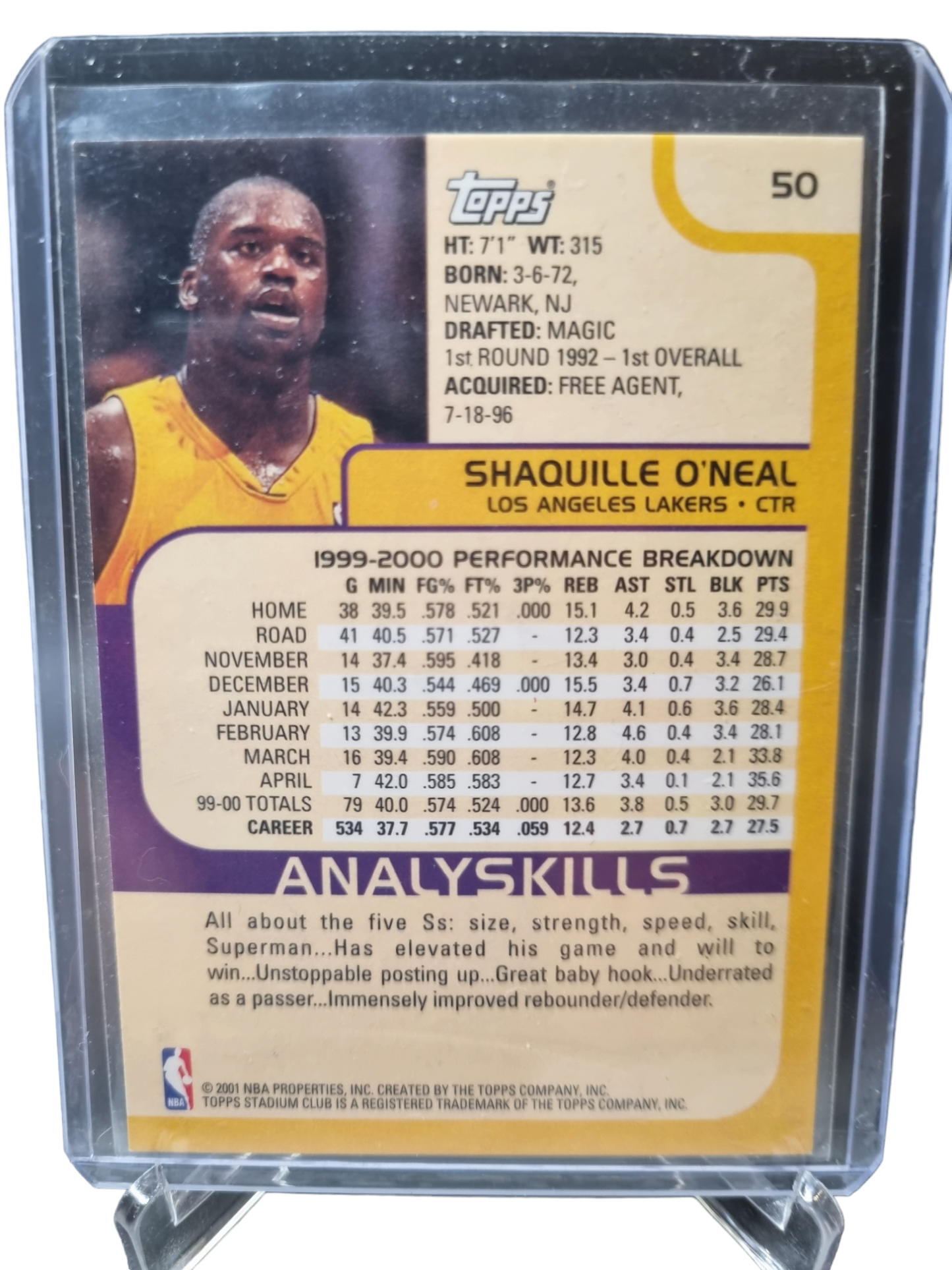 2001 Topps Stadium Club #50 Shaquille O'Neal