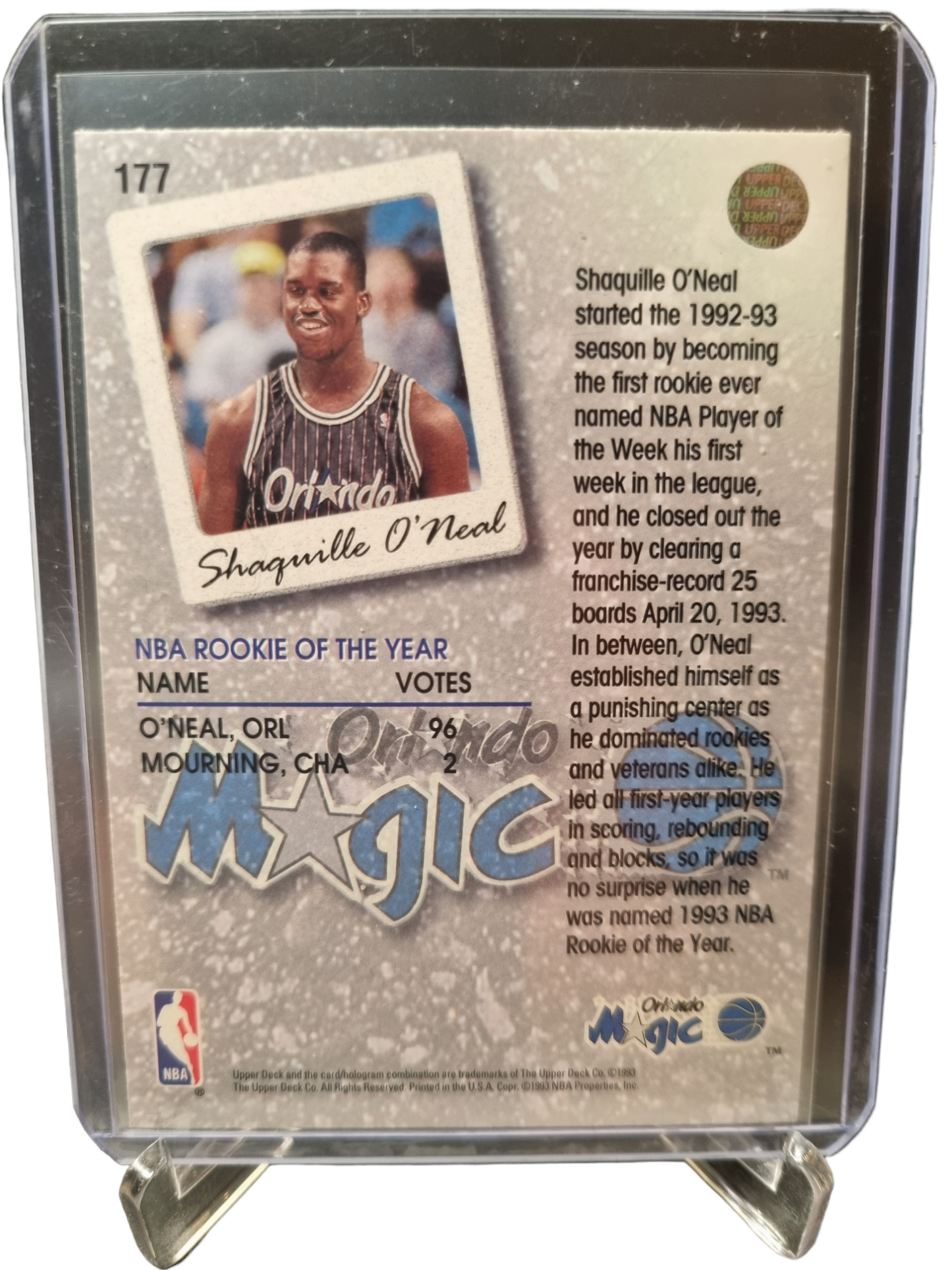 1993 Upper Deck #177 Shaquille O'Neal Rookie Of The Year