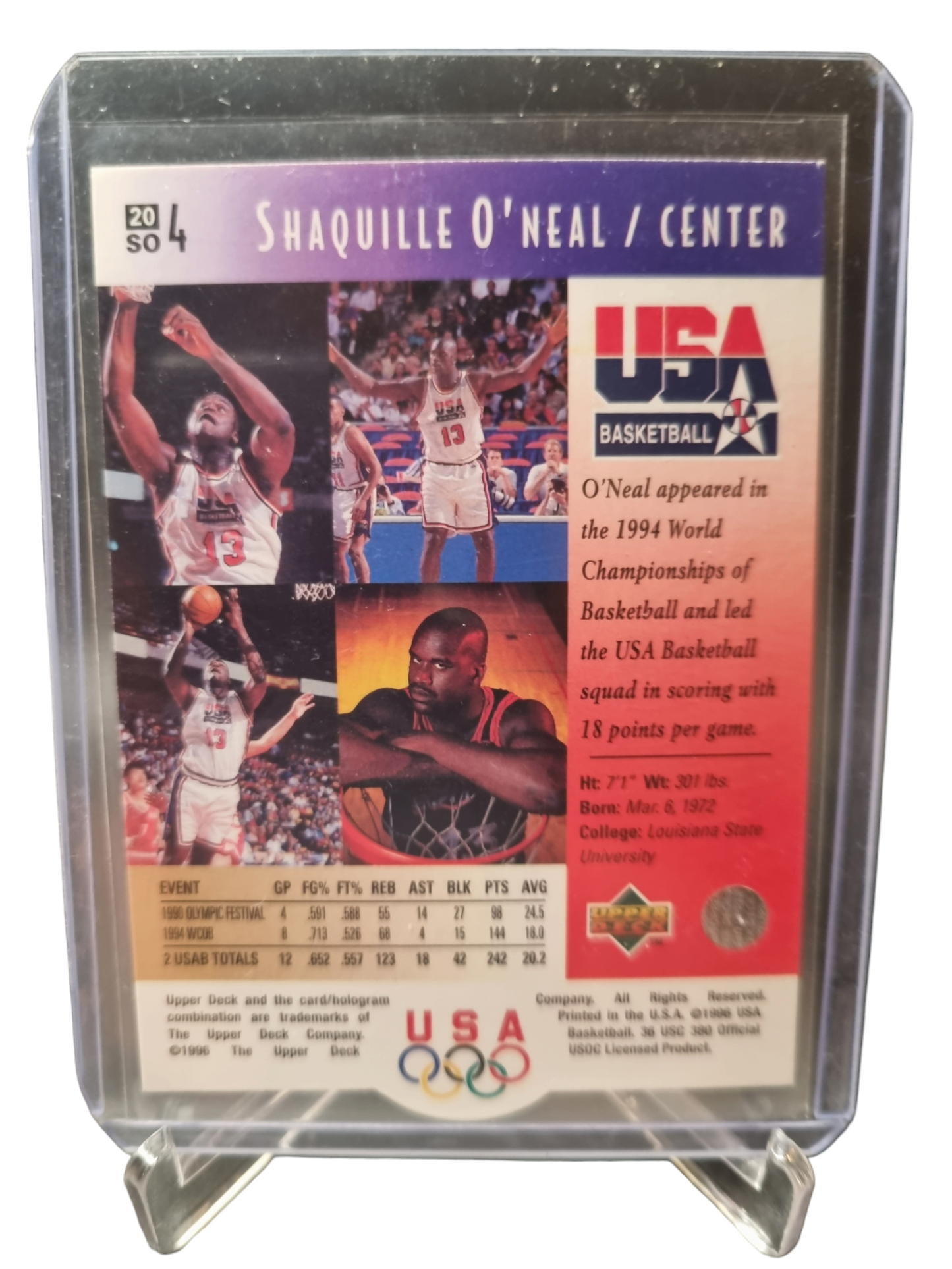 1996 Upper Deck #4 Shaquille O'Neal USA Basketball Career Highlights