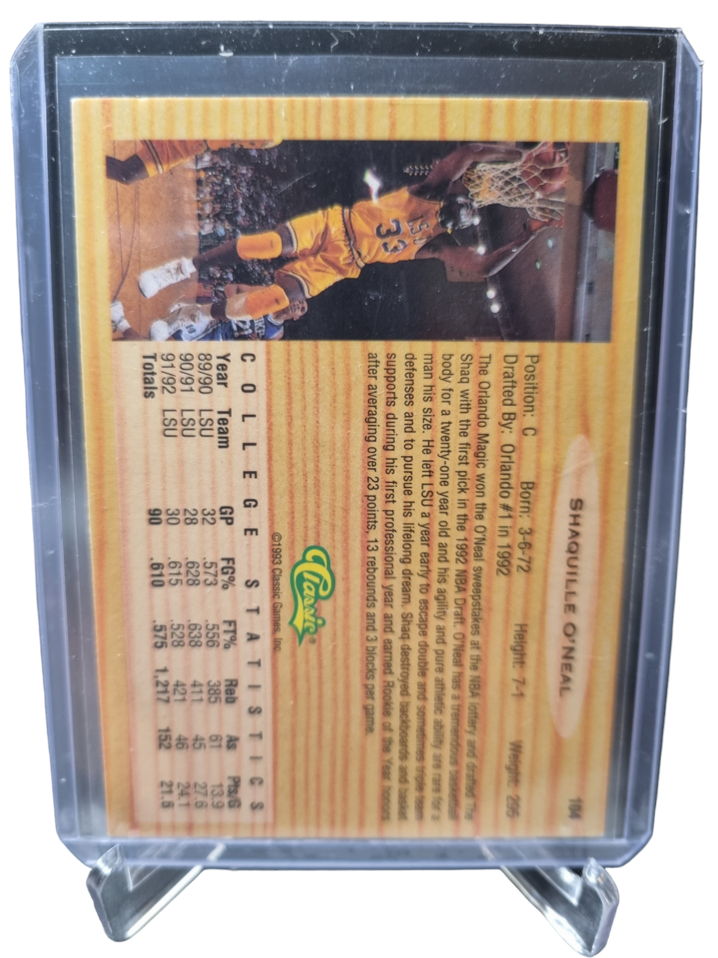 1993 Classic #104 Shaquille O'Neal Rookie Card Flash Backs 92