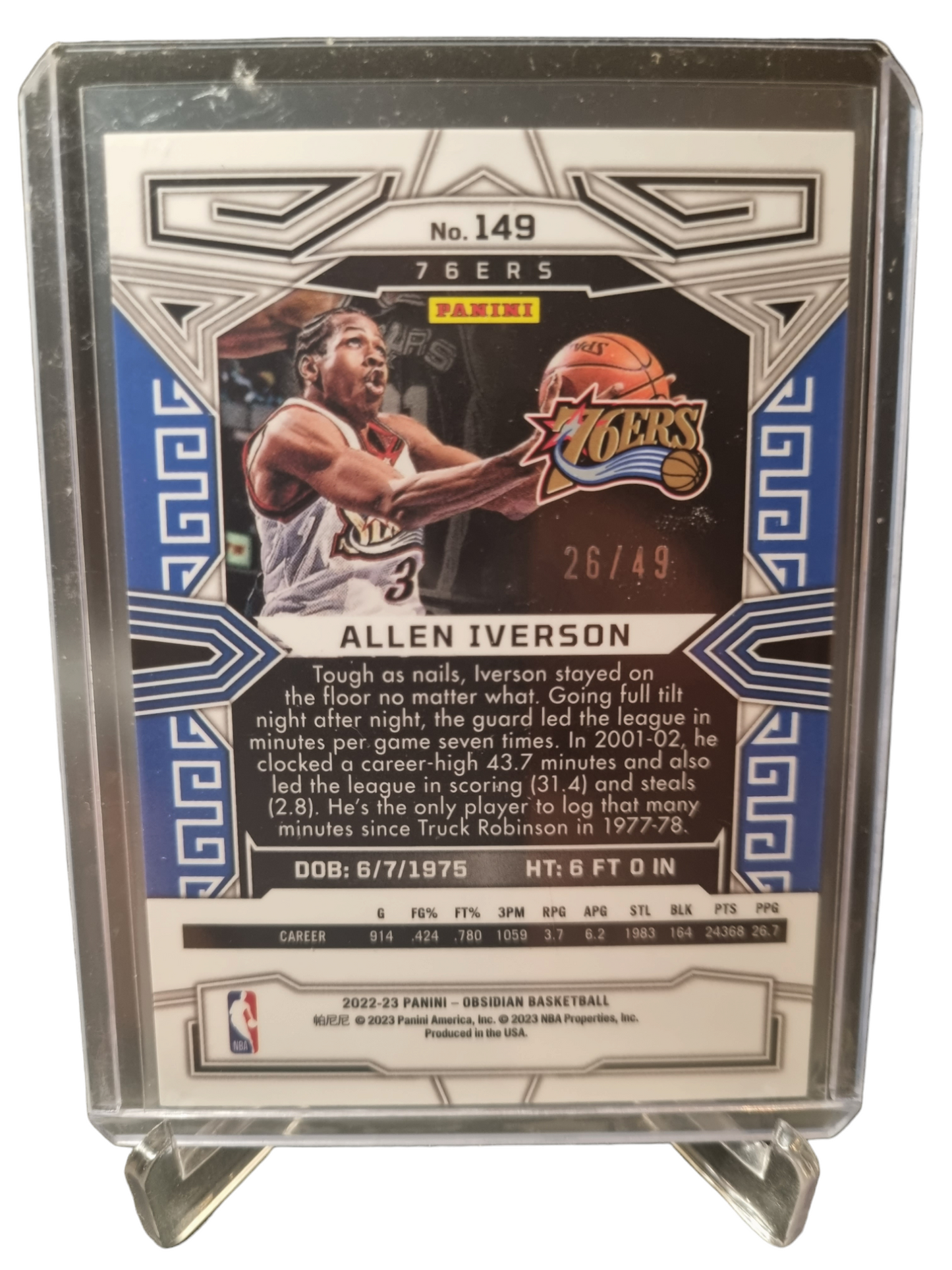 2022-23 Panini Obsidian #149 Allen Iverson Purple Flood 26/49