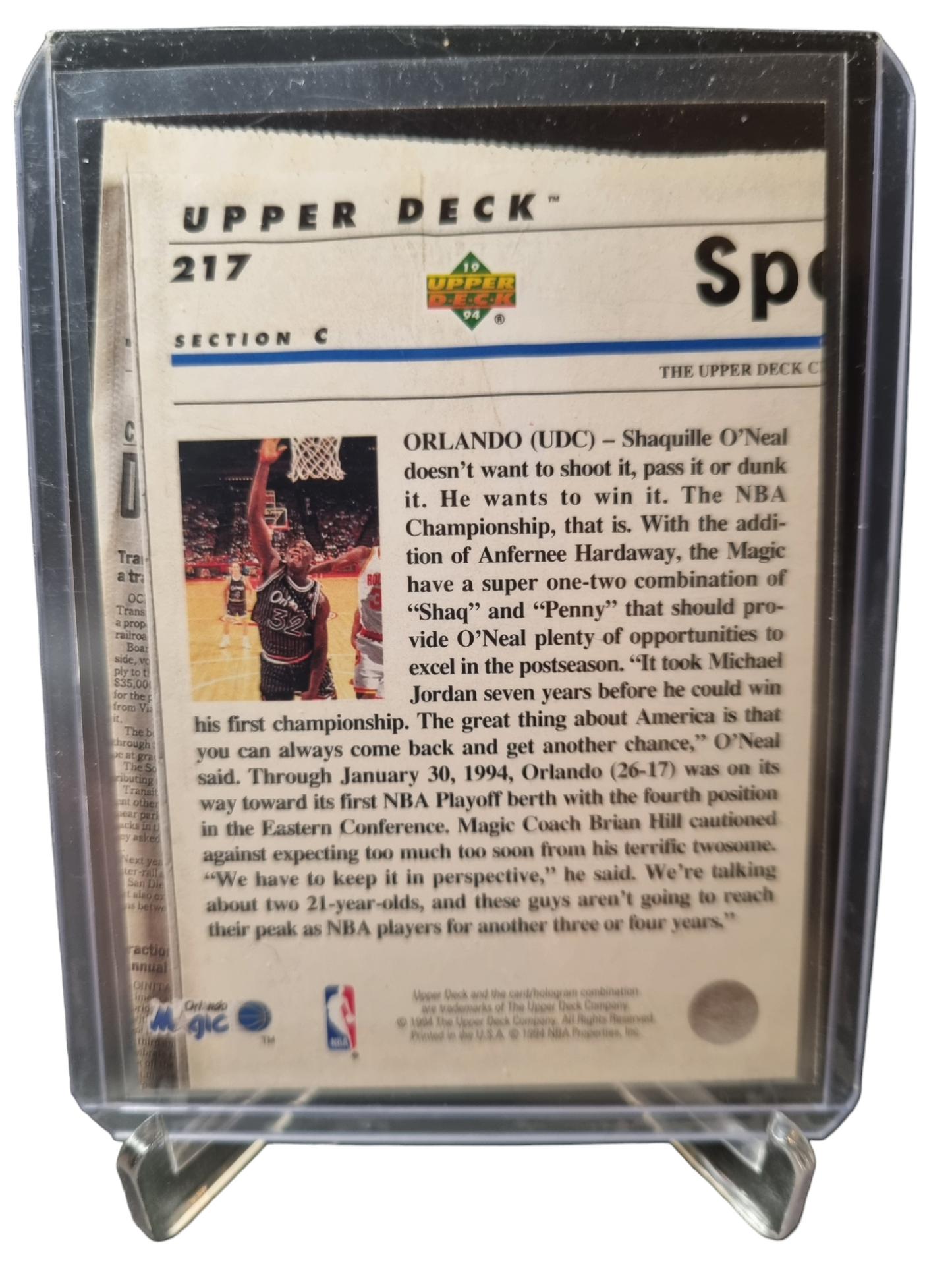 1994 Upper Deck #217 Shaquille O'Neal Headline