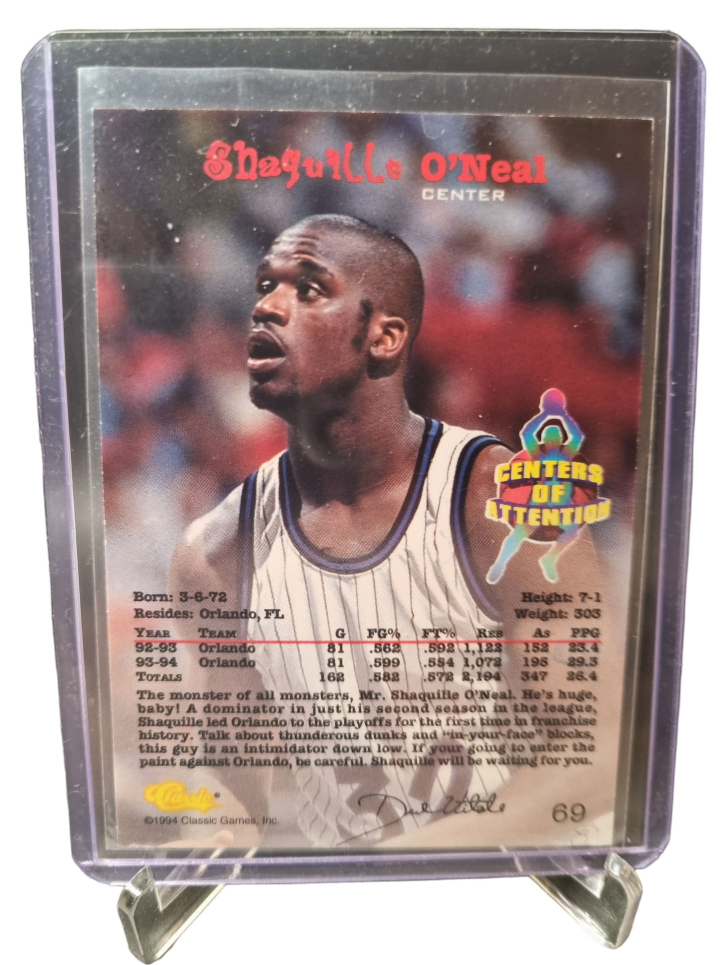 1994 Classic #72 Shaquille O'Neal Centers Of Attention