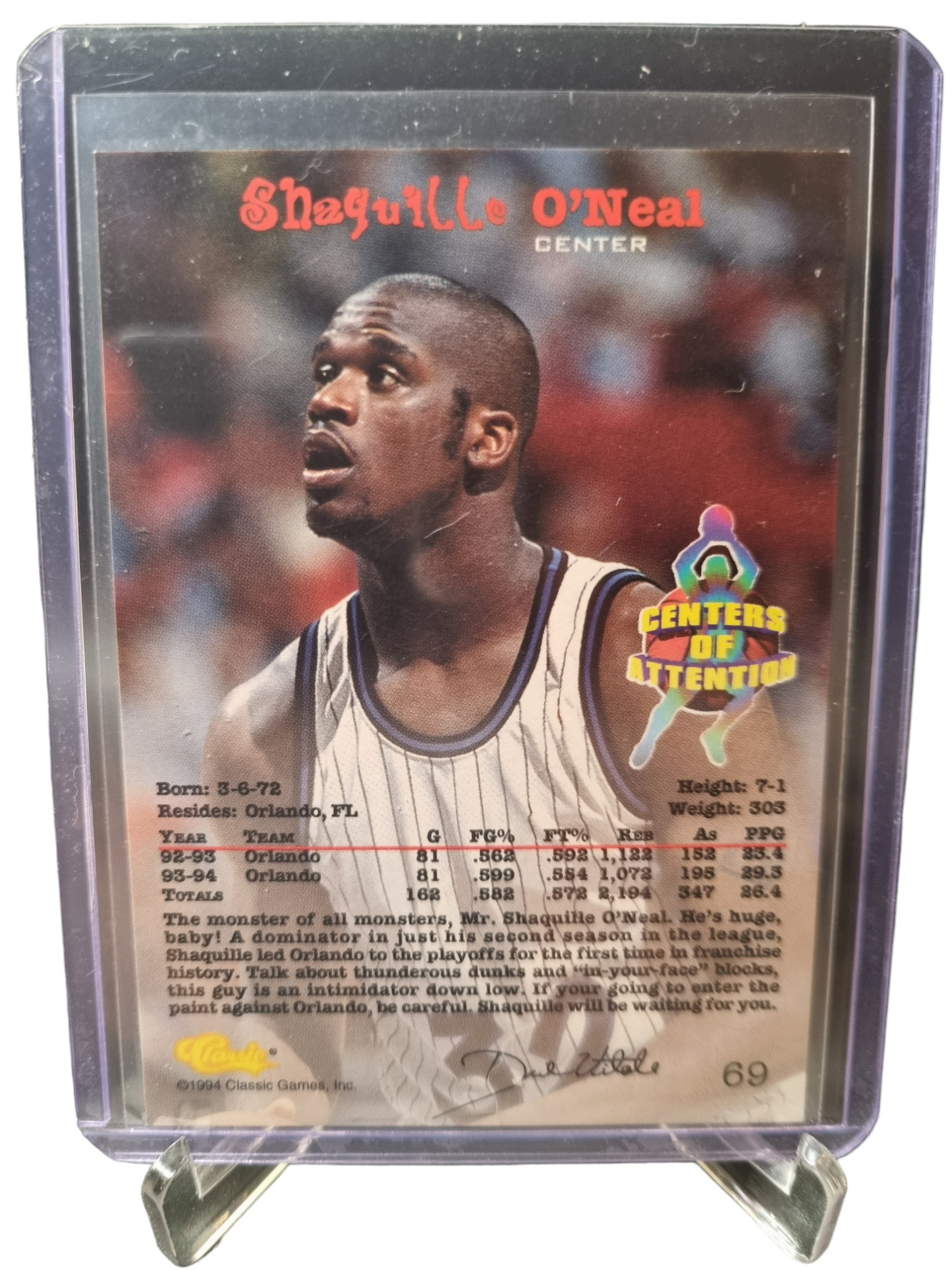 1994 Classic #69 Shaquille O'Neal Centers Of Attention Gold