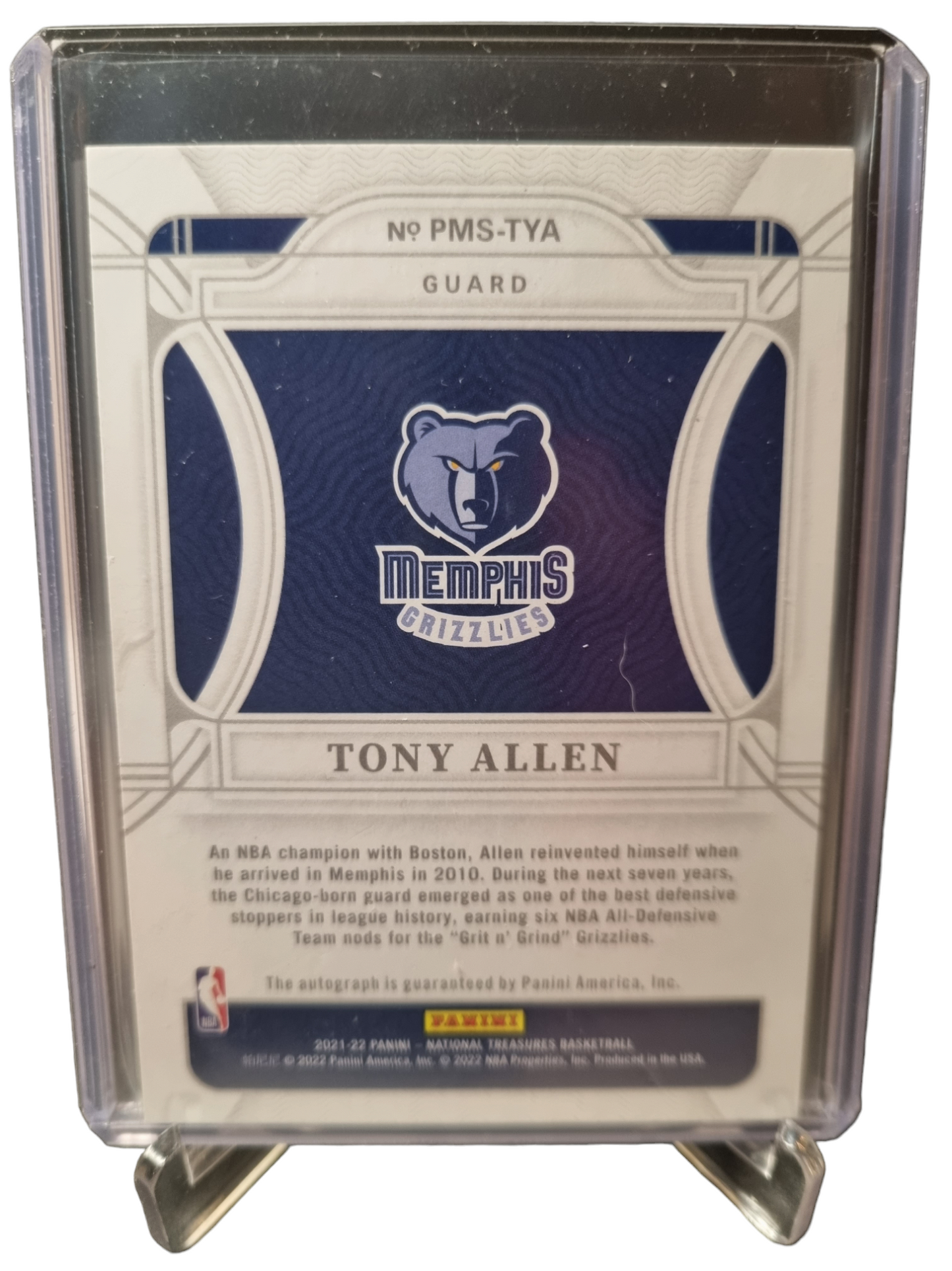 2021-22 Panini National Treasures #PMS-TYA Tony Allen Penmanship Gold On Card Autograph 10/10