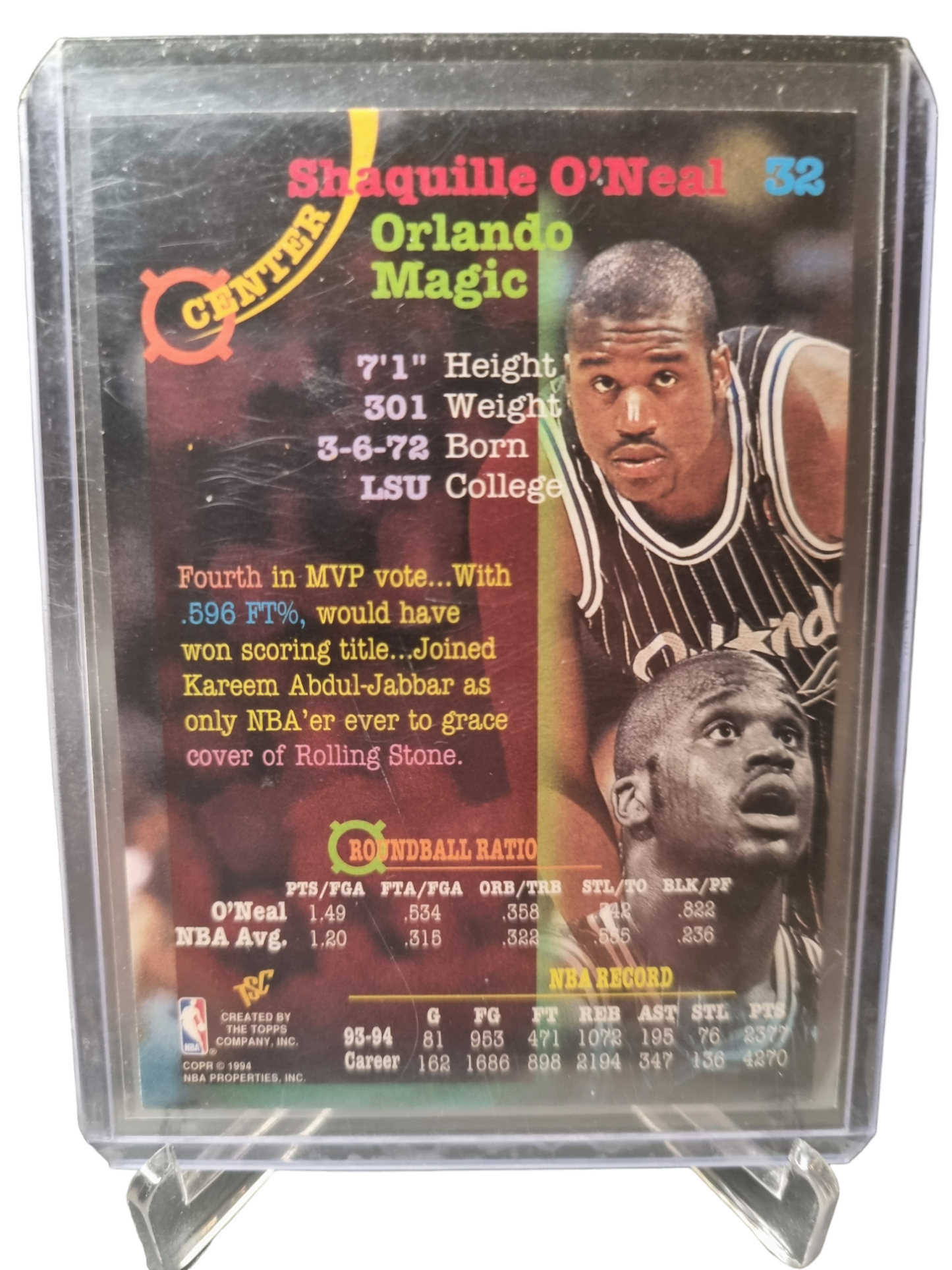 1994 Topps Stadium Club #32 Shaquille O'Neal 1st Day Issue