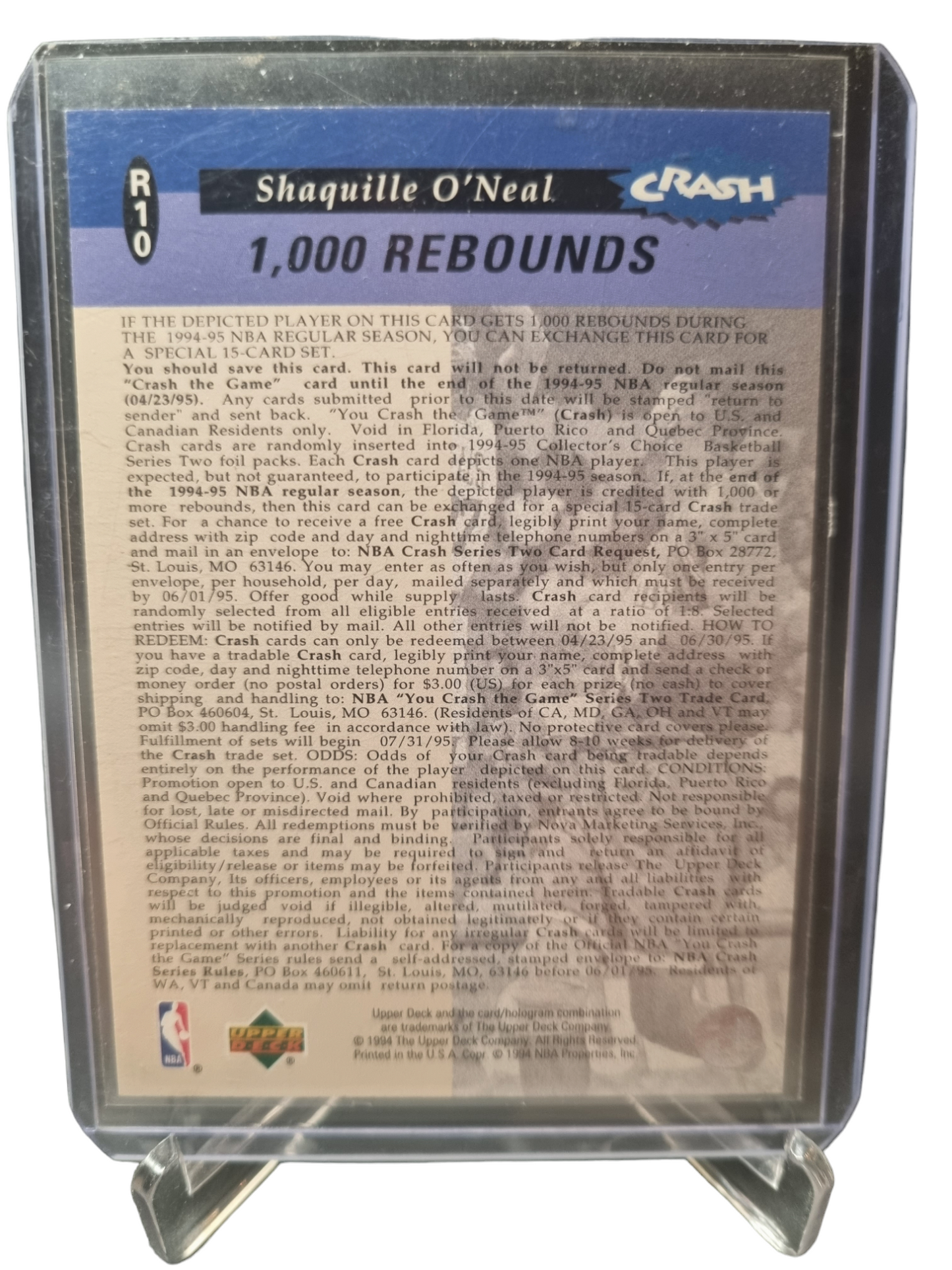 1994 Upper Deck #r10 Shaquille O'Neal Crash The Game 1000 Rebounds