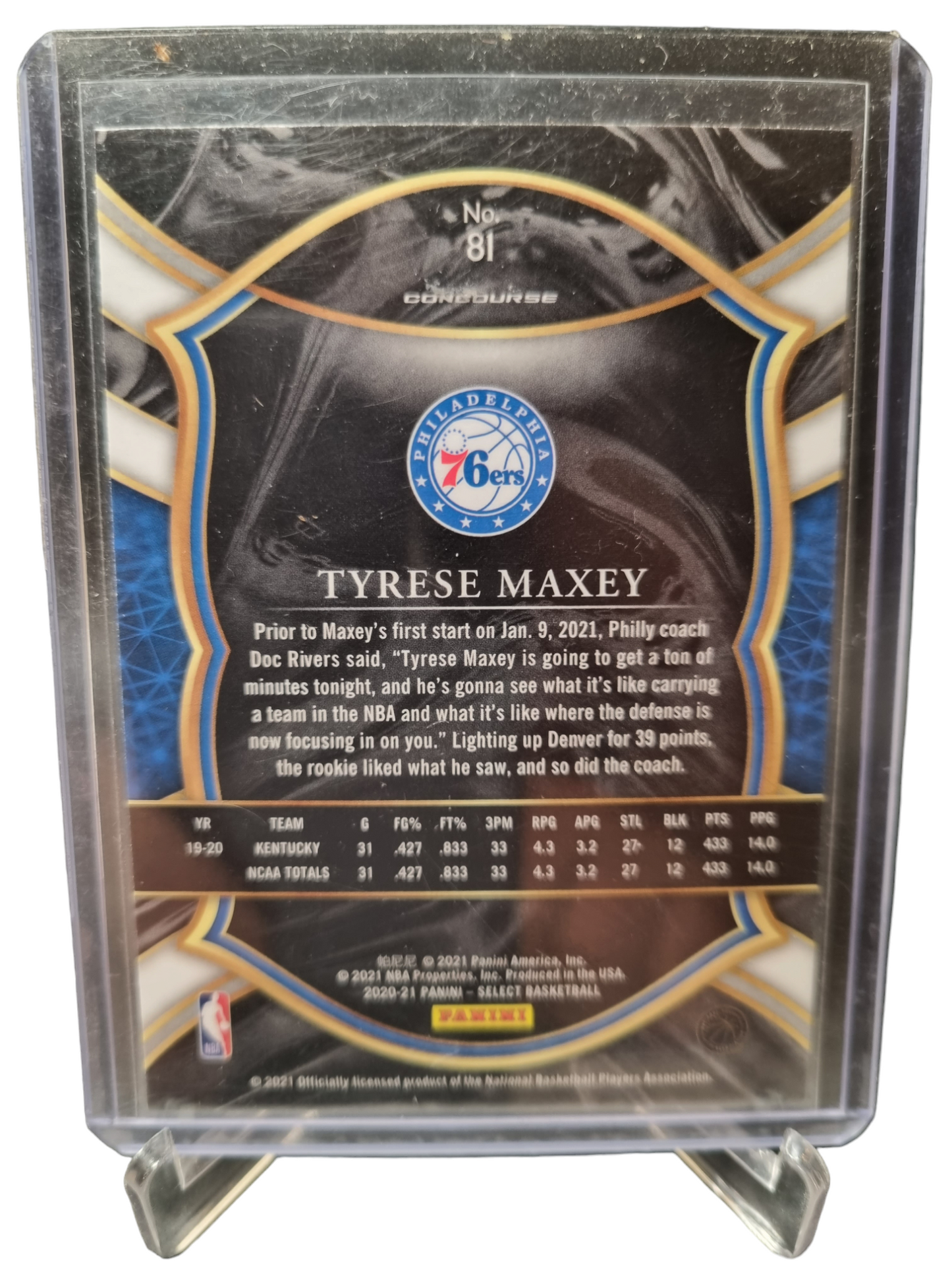 2020-21 Panini Select Concourse #81 Tyrese Maxey Rookie Card