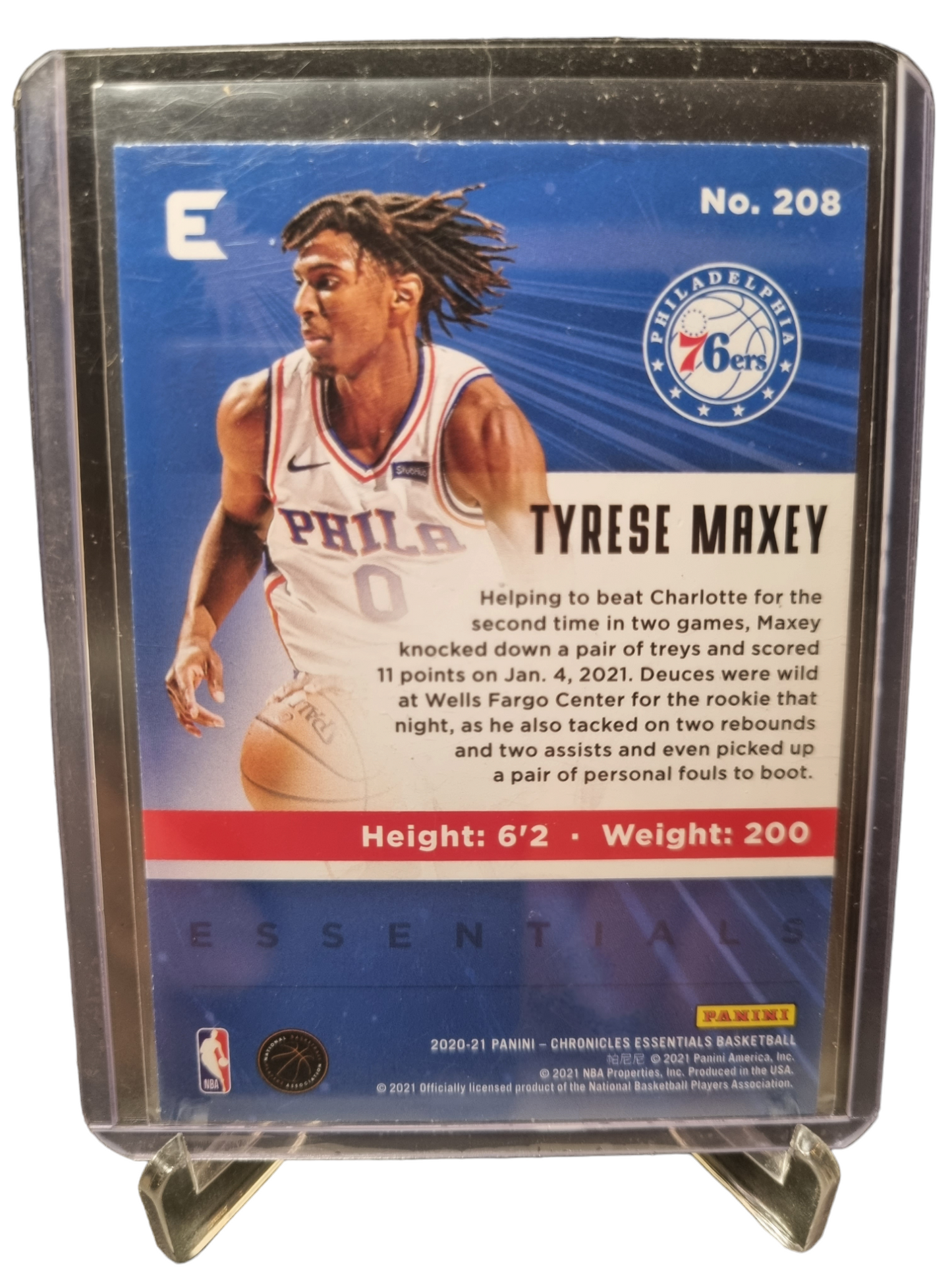 2020-21 Panini Chronicles Essentials #208 Tyrese Maxey Rookie Card