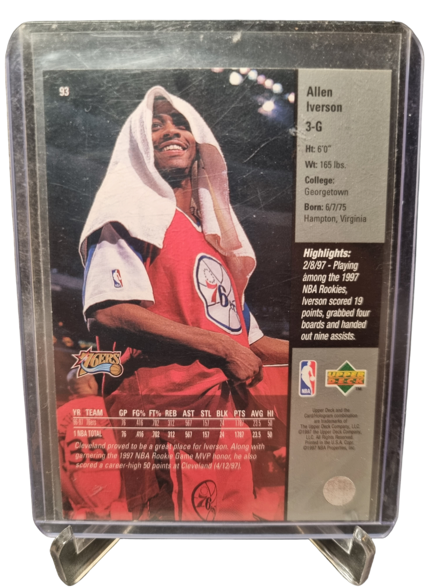 1997 Upper Deck #93 Allen Iverson Game Dated