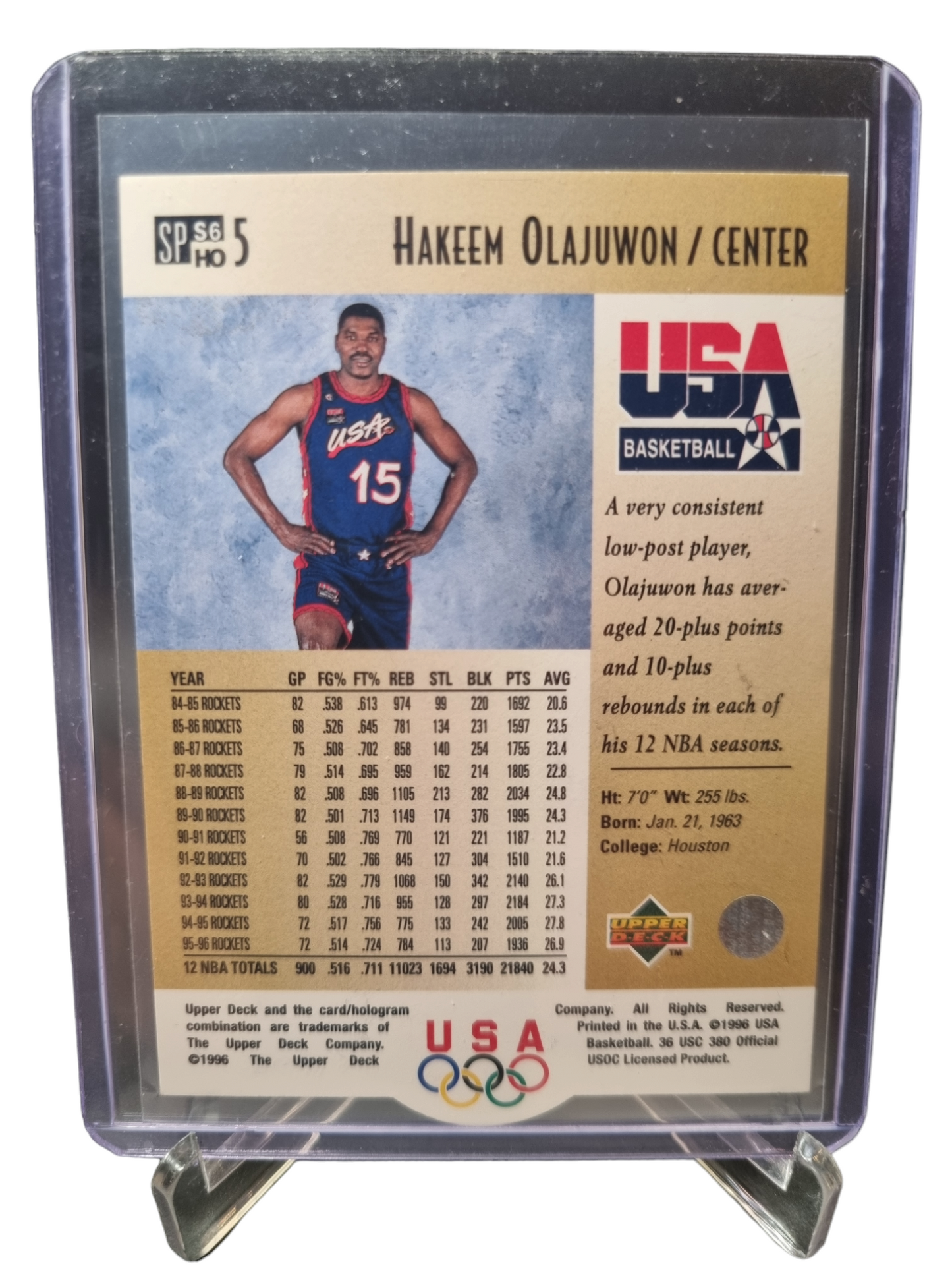 1996 Upper Deck #5 Hakeem Olajuwon USA Basketball Career Highlights